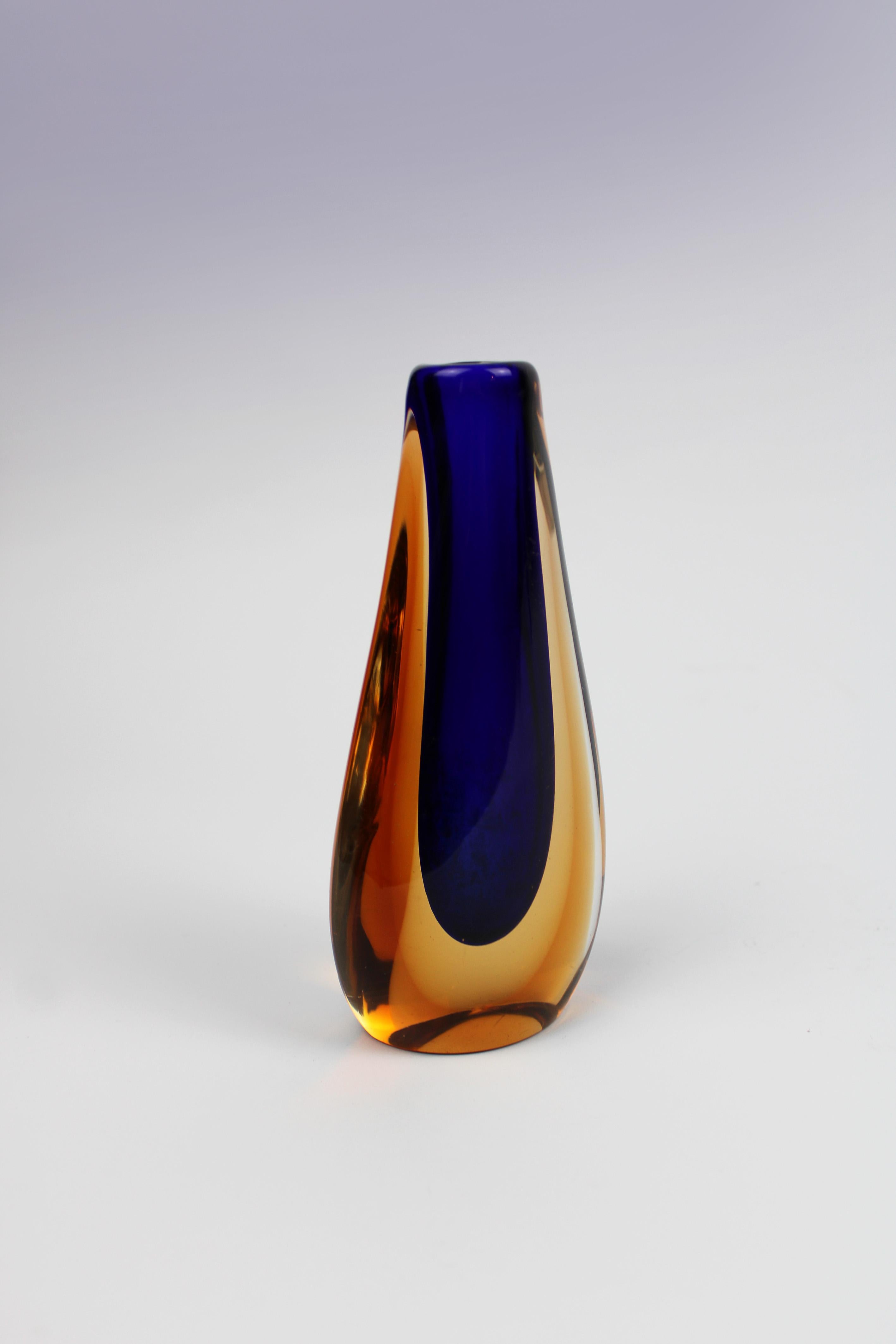 Mid-Century Modern Vase Murano Flavio Poli Yellow Blue Glass Seguso Italy 1970's