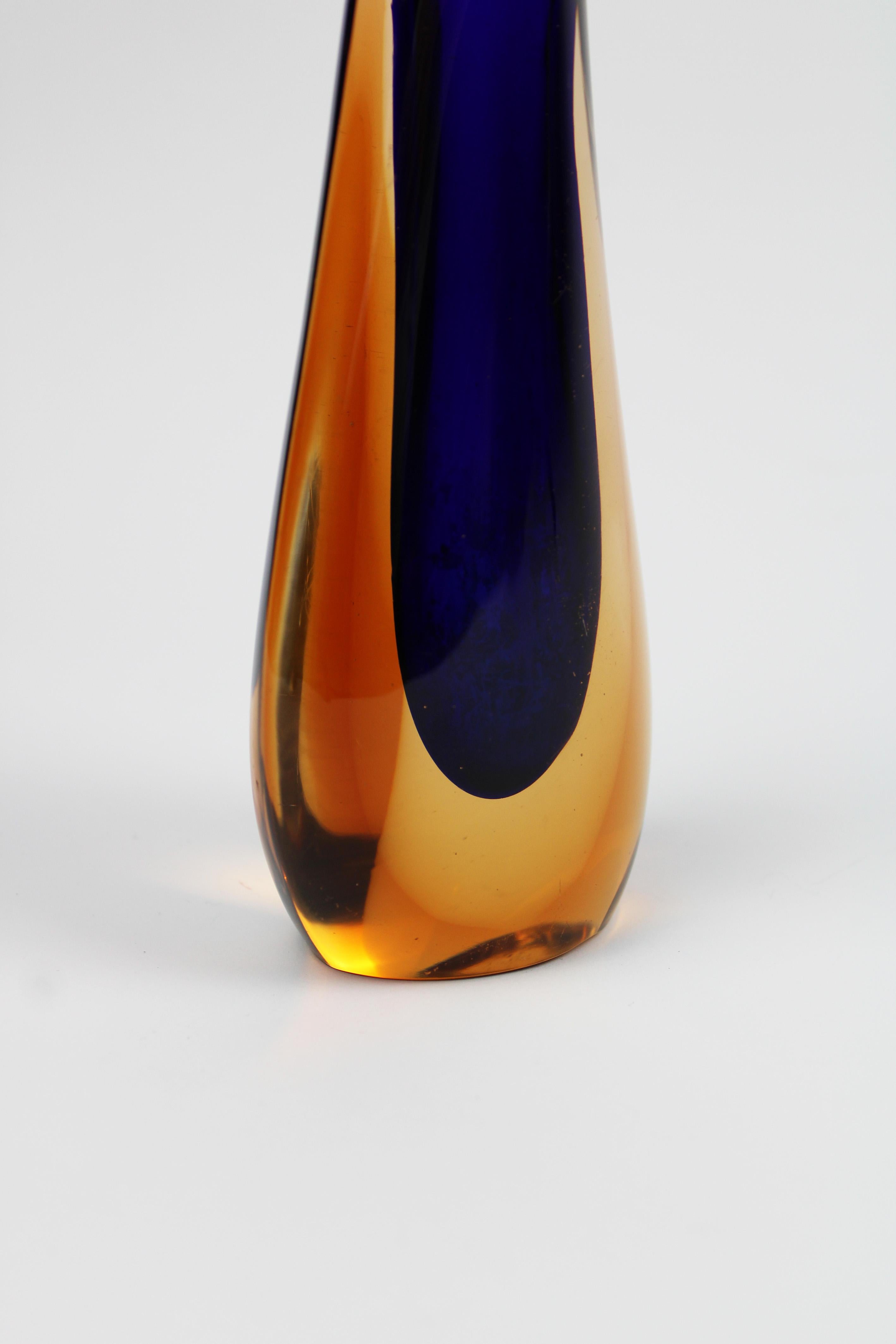 Italian Vase Murano Flavio Poli Yellow Blue Glass Seguso Italy 1970's
