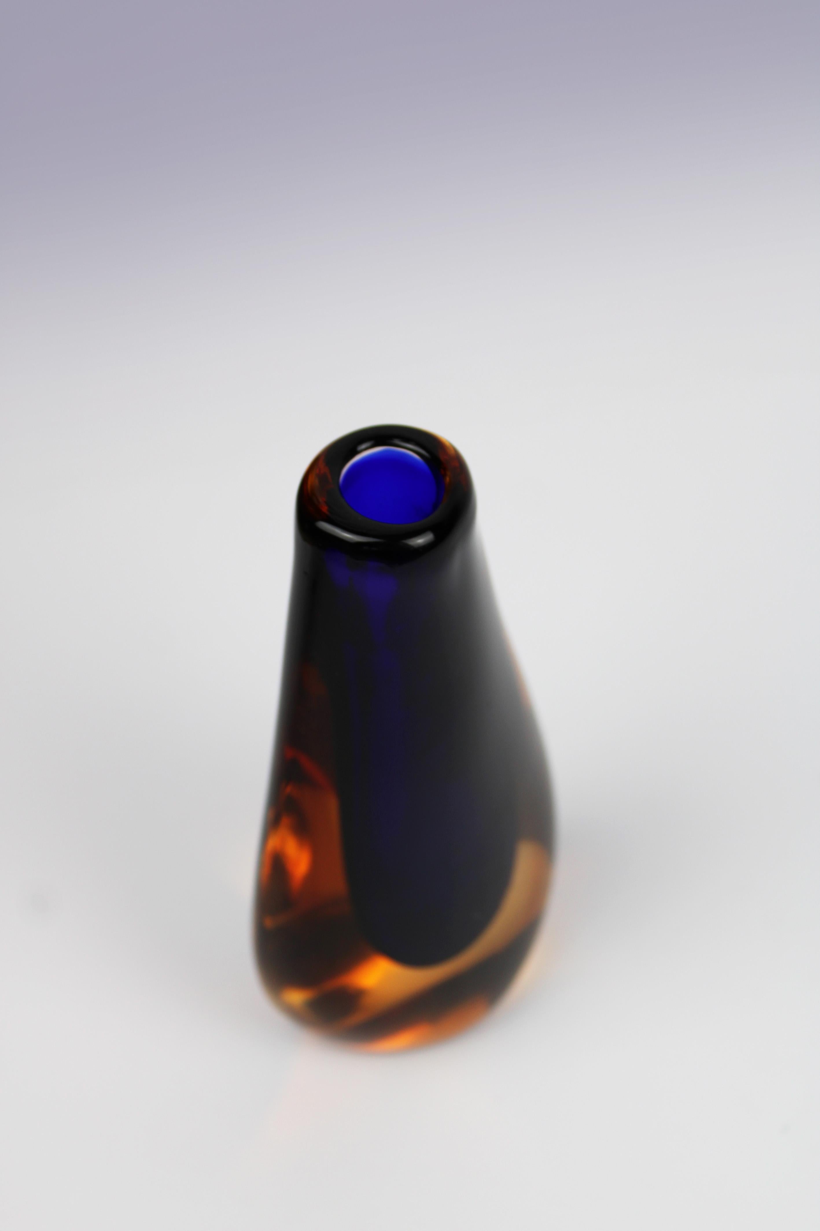 Hand-Crafted Vase Murano Flavio Poli Yellow Blue Glass Seguso Italy 1970's