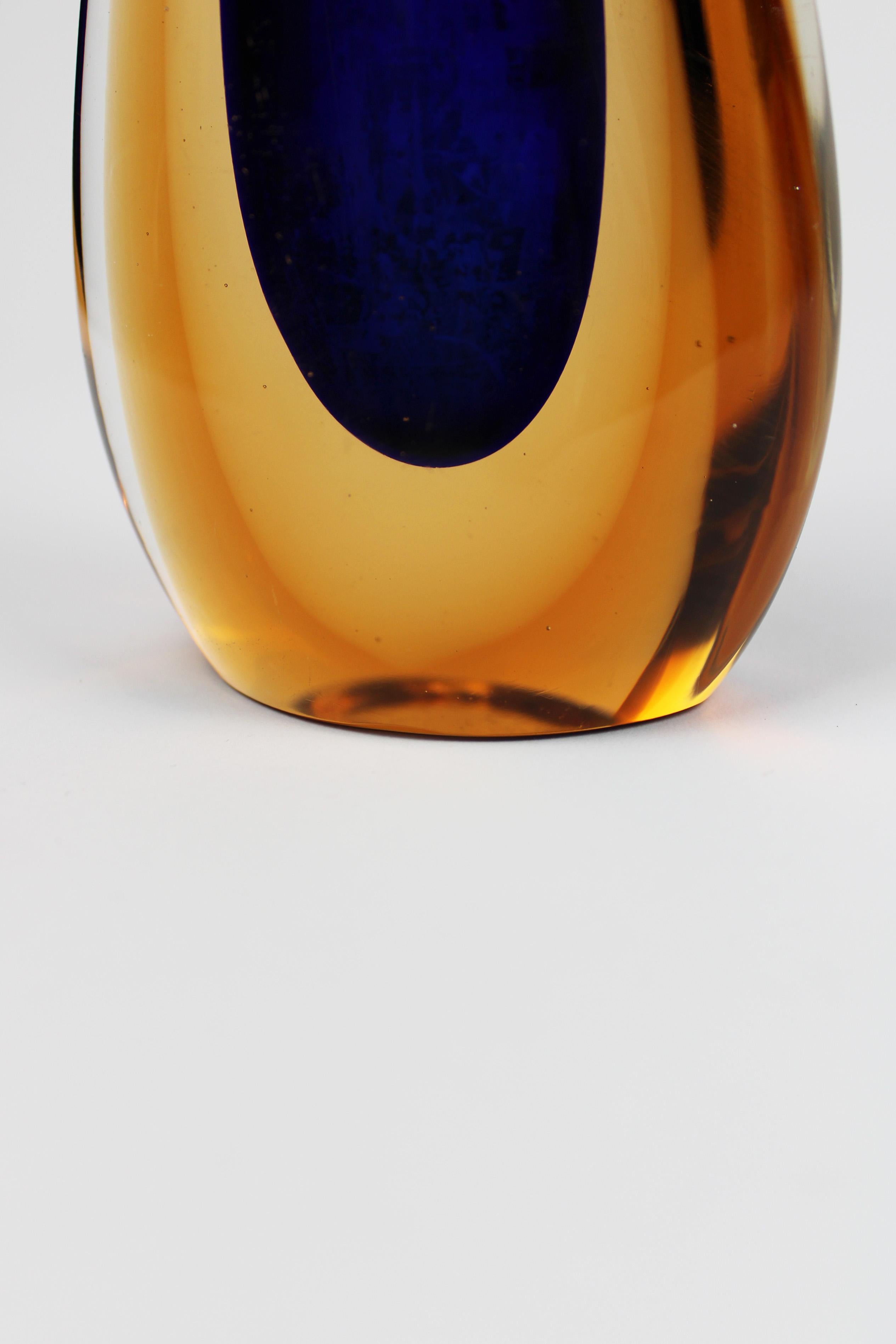 Late 20th Century Vase Murano Flavio Poli Yellow Blue Glass Seguso Italy 1970's