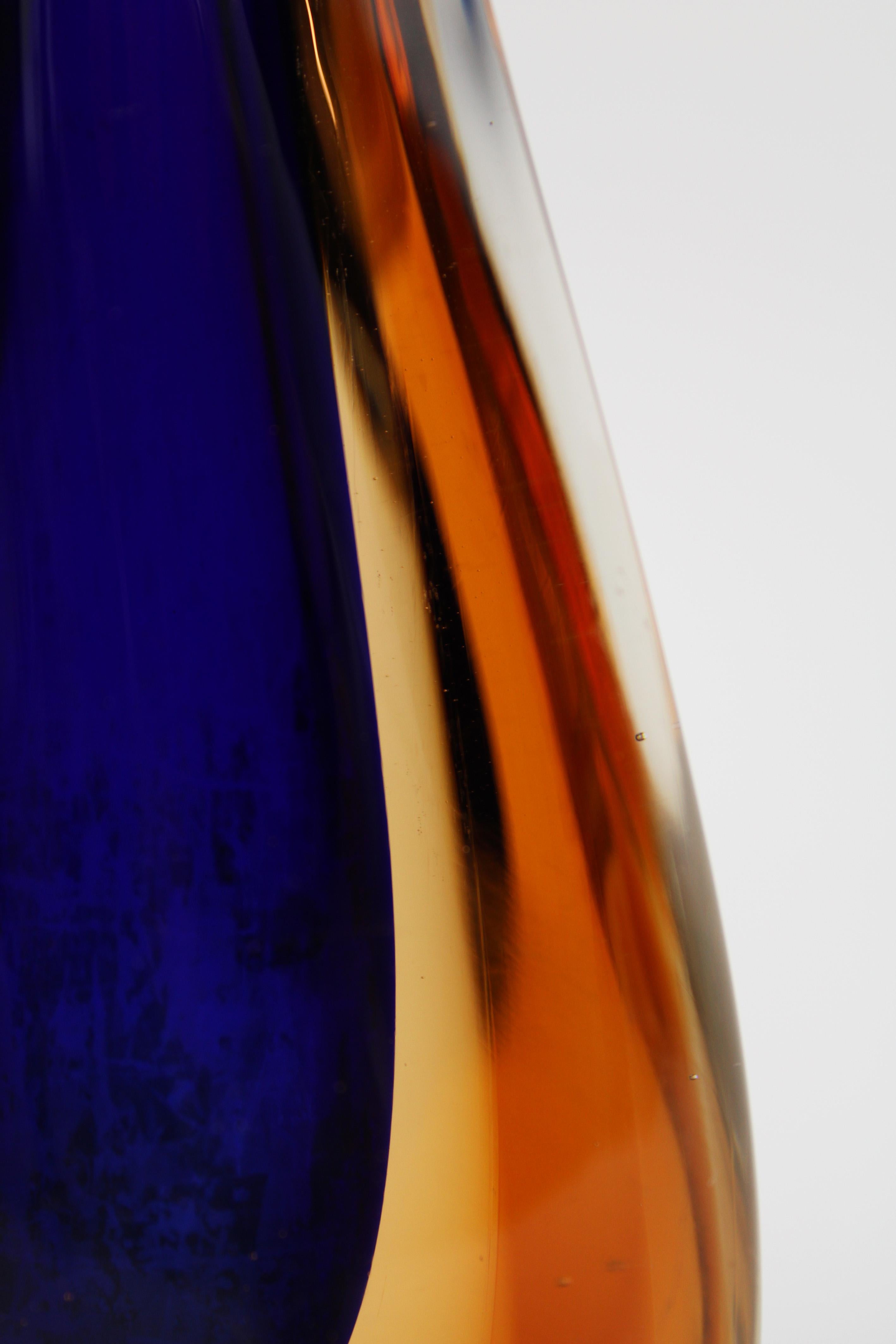 Art Glass Vase Murano Flavio Poli Yellow Blue Glass Seguso Italy 1970's