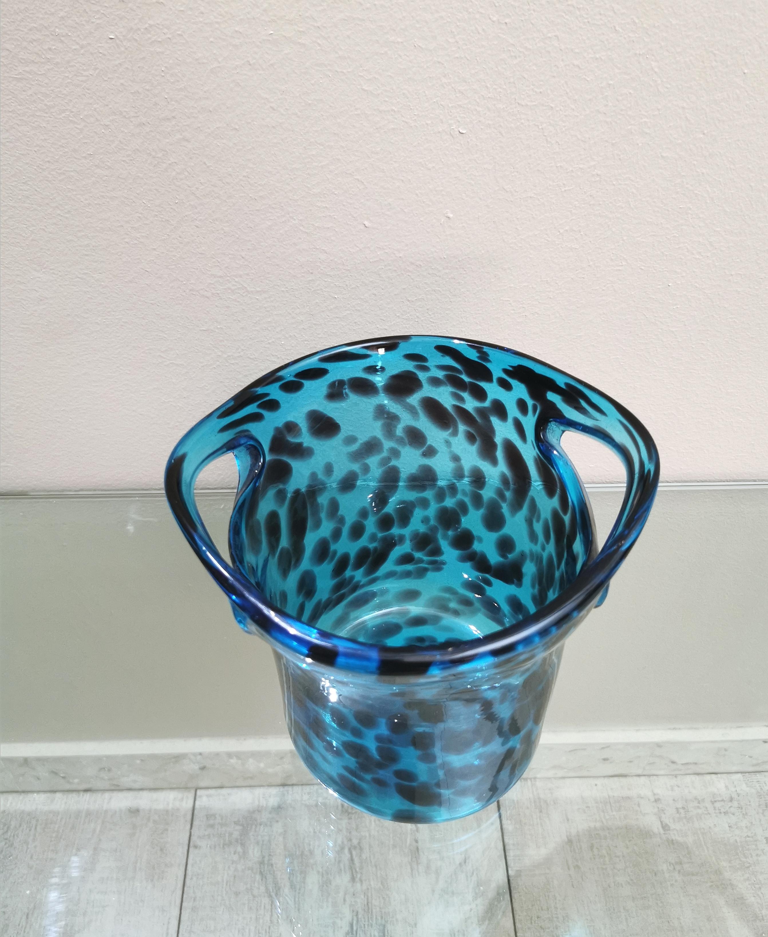 20th Century Vase Murano Glass Black Blue Decorative Object Midcentury Italian Design 1960s For Sale