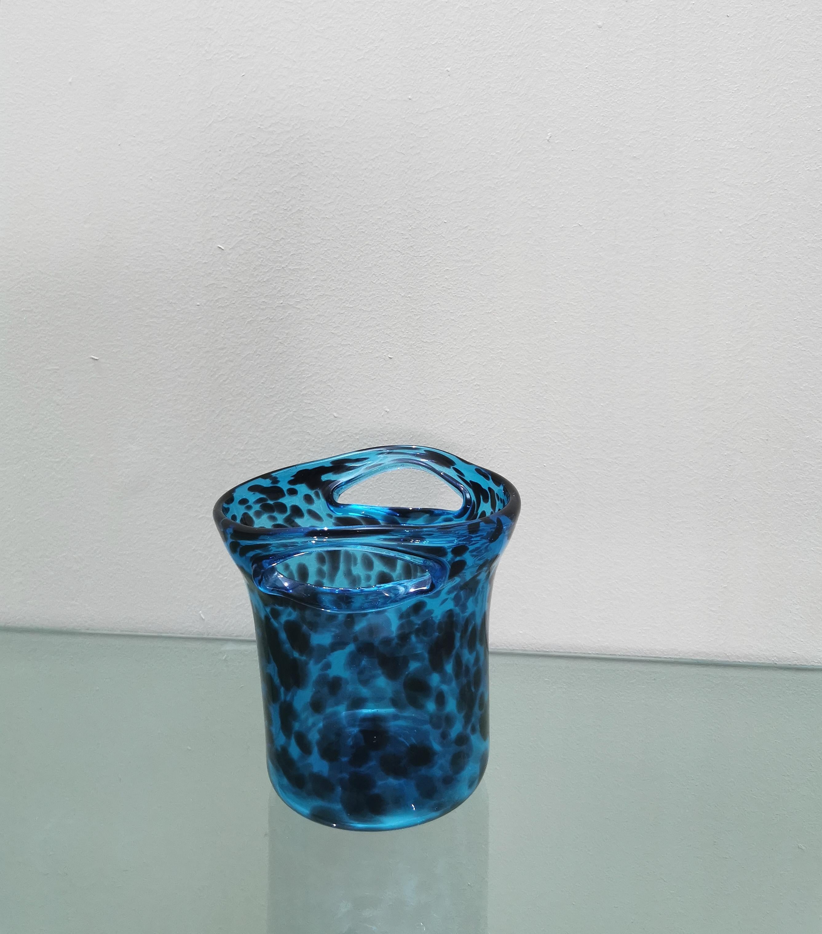 Vase Murano Glass Black Blue Decorative Object Midcentury Italian Design 1960s For Sale 1
