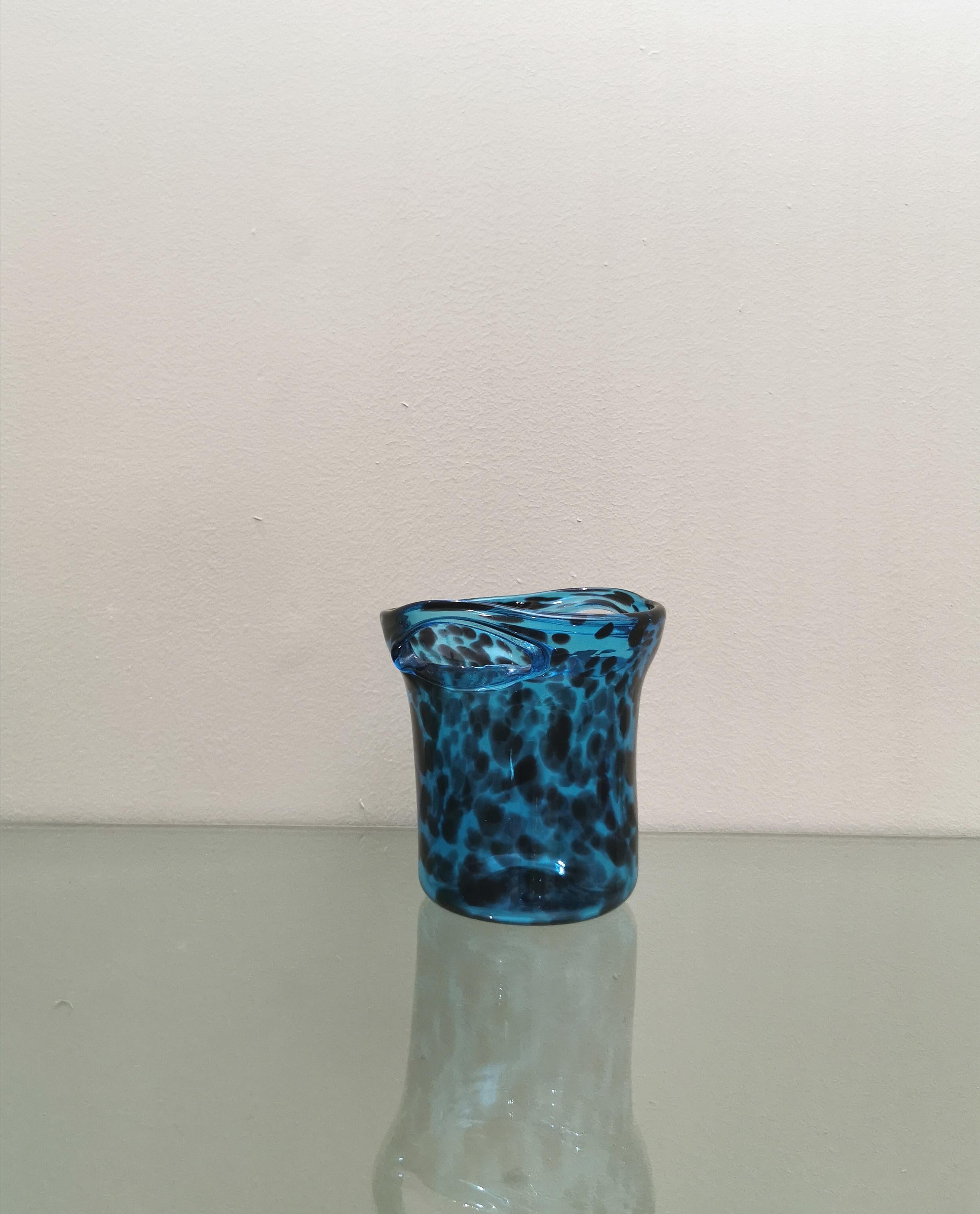Vase Murano Glass Black Blue Decorative Object Midcentury Italian Design 1960s For Sale 2