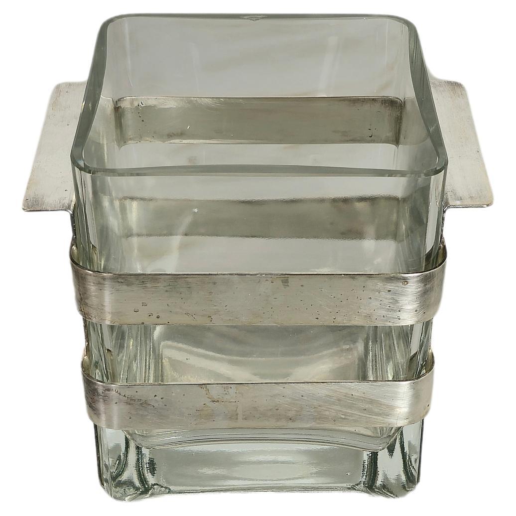 Jarrón de cristal de Murano Latón niquelado Objeto decorativo Mediados de siglo Italia Años 70