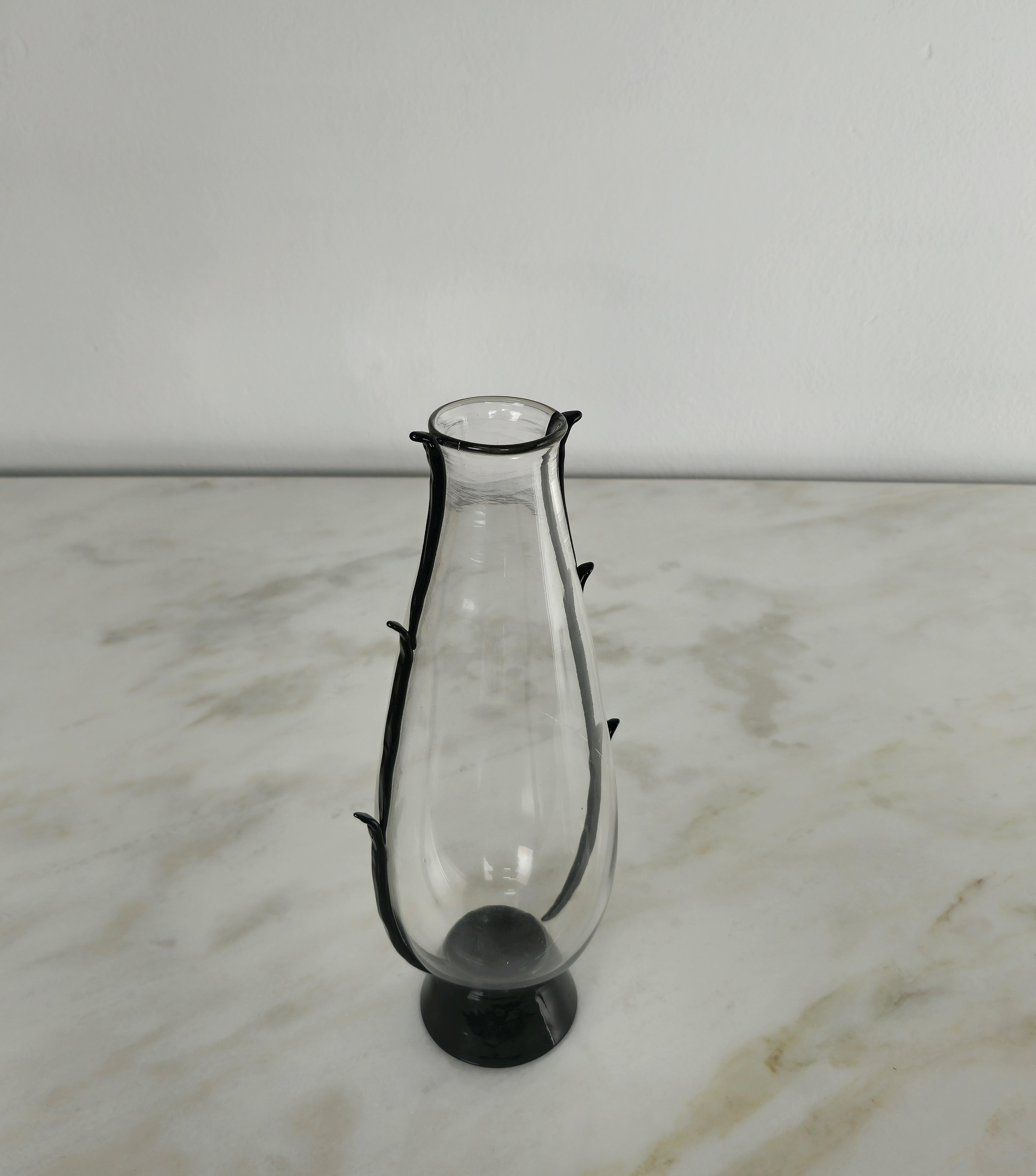 Mid-Century Modern Vase Murano Glass Vittorio Zecchin for MVM Cappellin Black Midcentury Italy 1920