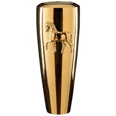 Vase mit Eispferd-Relief, Gold 24 Karat, in Keramik, Italien