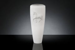 Vase Obice Horse Relief, Matt White Ceramic, Italy