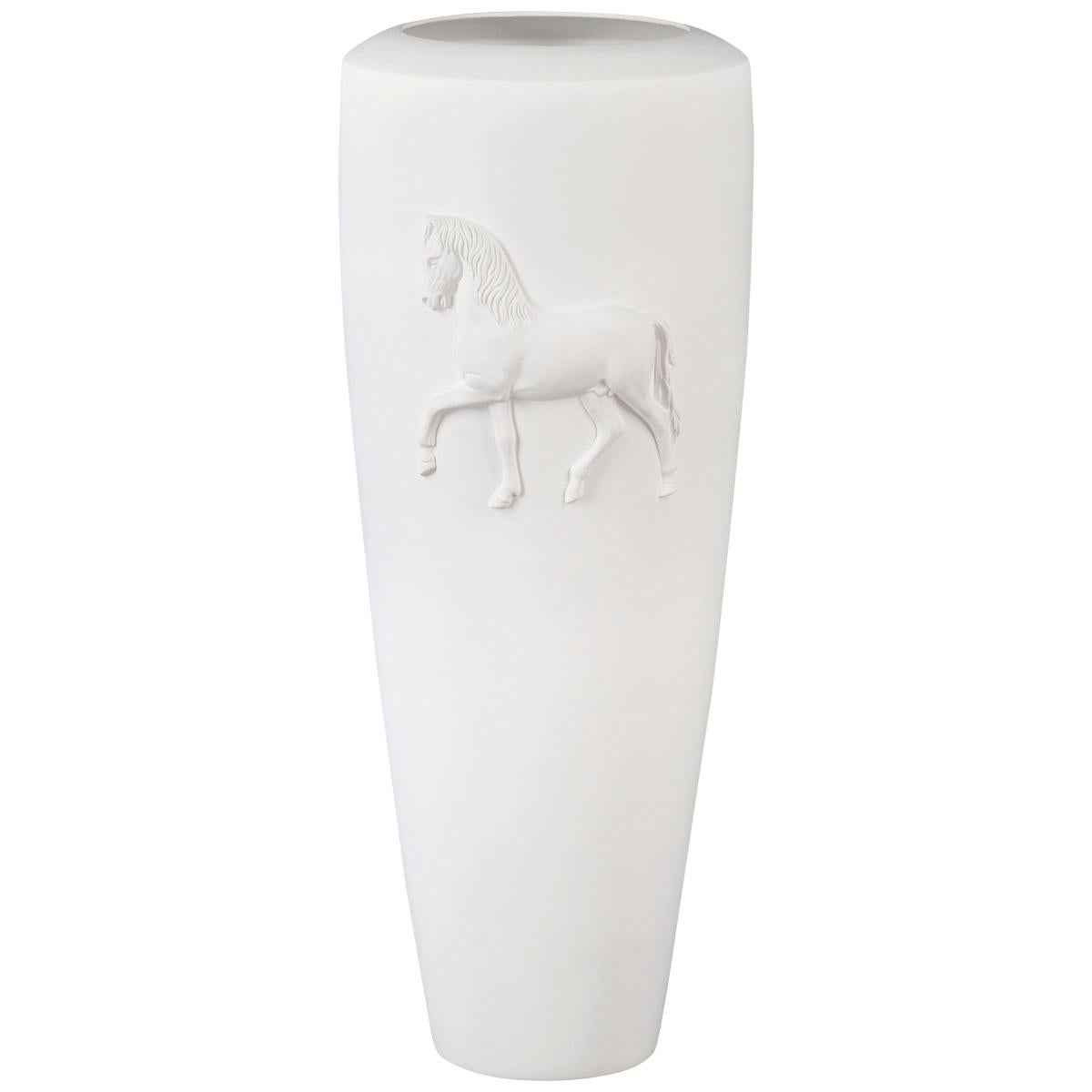 Vase Obice Horse Relief, Matt White Ceramic, Italy