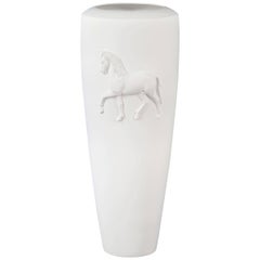 Vase Obice Horse Relief, Matt White Ceramic, Italy