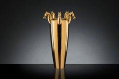 Vase Obice Horse with 5 Heads, Gold 24-Karat finish, in Ceramic, Italy