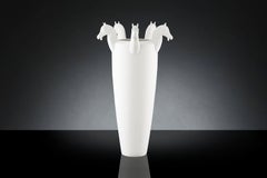 Vase Obice Horse with 5 Heads, Matt White Ceramic, Italy