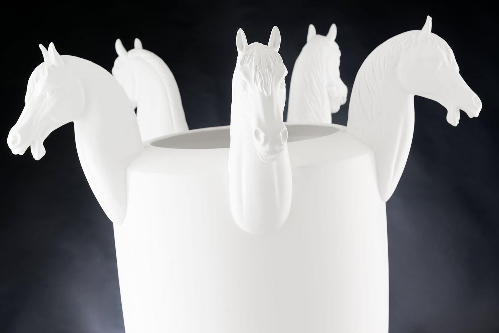 Modern Vase Obice Horse with 5 Heads, Matt White Ceramic, Italy For Sale