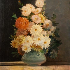 Vase de chrysanthèmes sur un entablement, 1898 Huile sur toile, signée et datée