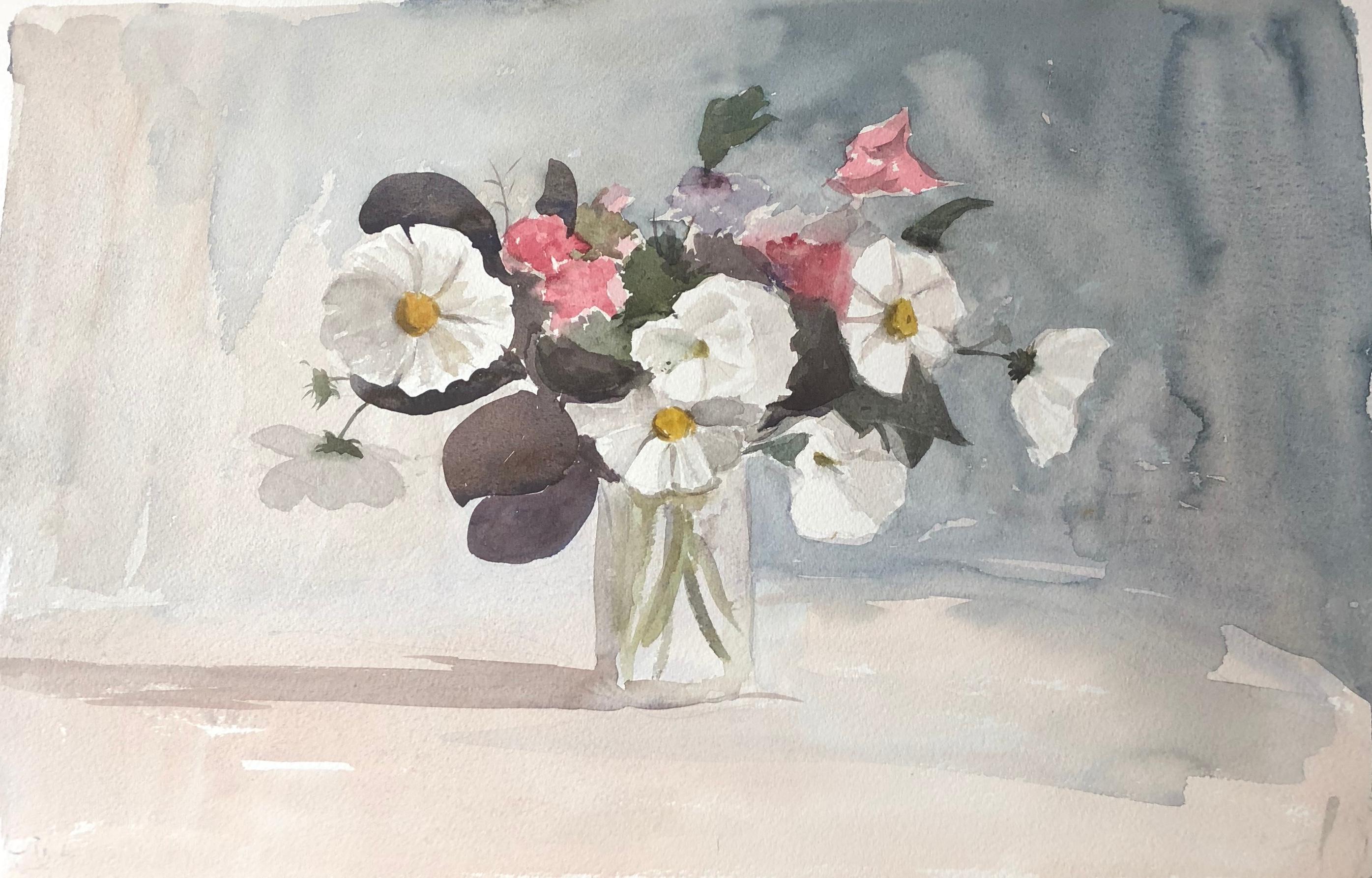 Vase of Flowers, Original British Watercolour Painting For Sale