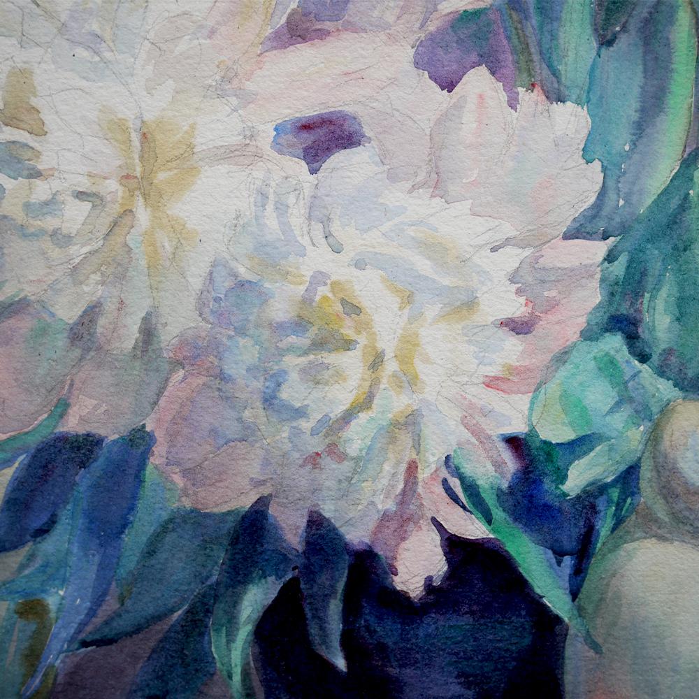 Peint à la main Vase de fleurs:: peinture à l'aquarelle:: Francine Gaudrion:: 1929