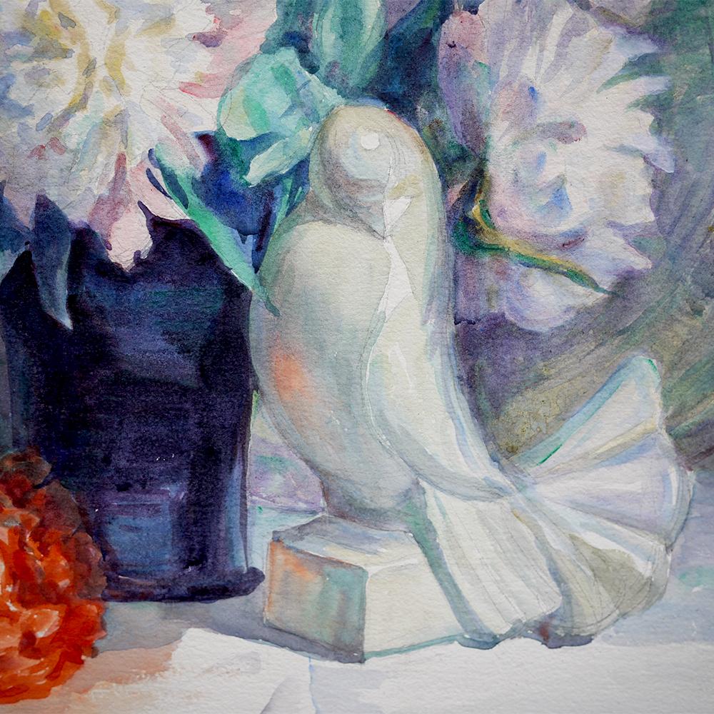 Vase de fleurs:: peinture à l'aquarelle:: Francine Gaudrion:: 1929 Bon état à Albignasego, IT
