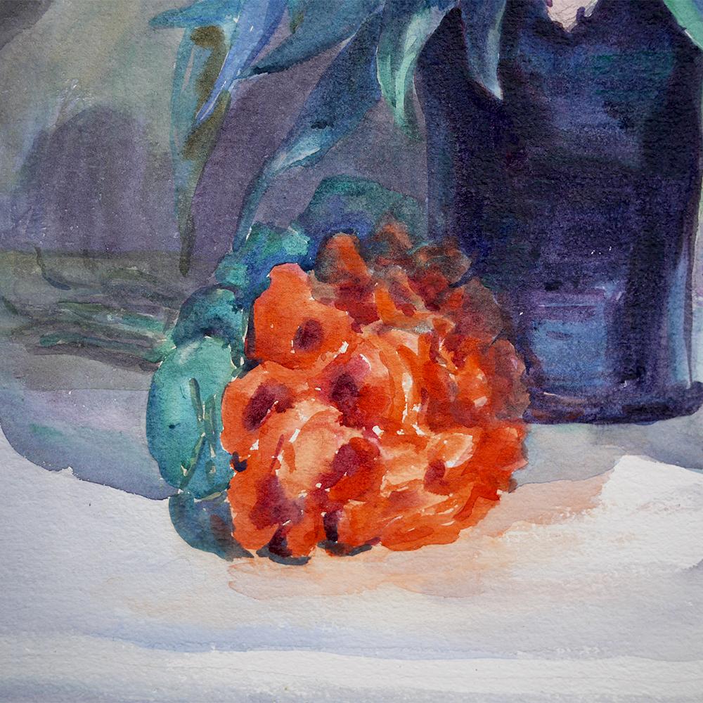 Vase of Flowers Watercolor Painting, Francine Gaudrion, 1929 1