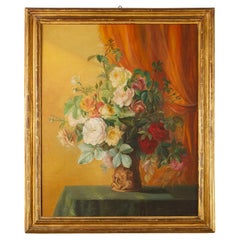 "Vase of Roses on the Background of a Curtain" Painting