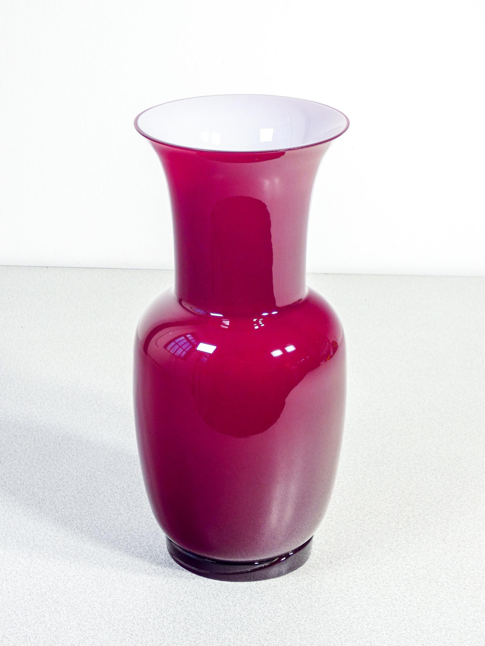 Italian Vase Opalino Signed Venini, Original Design by Paolo Venini, Red Version