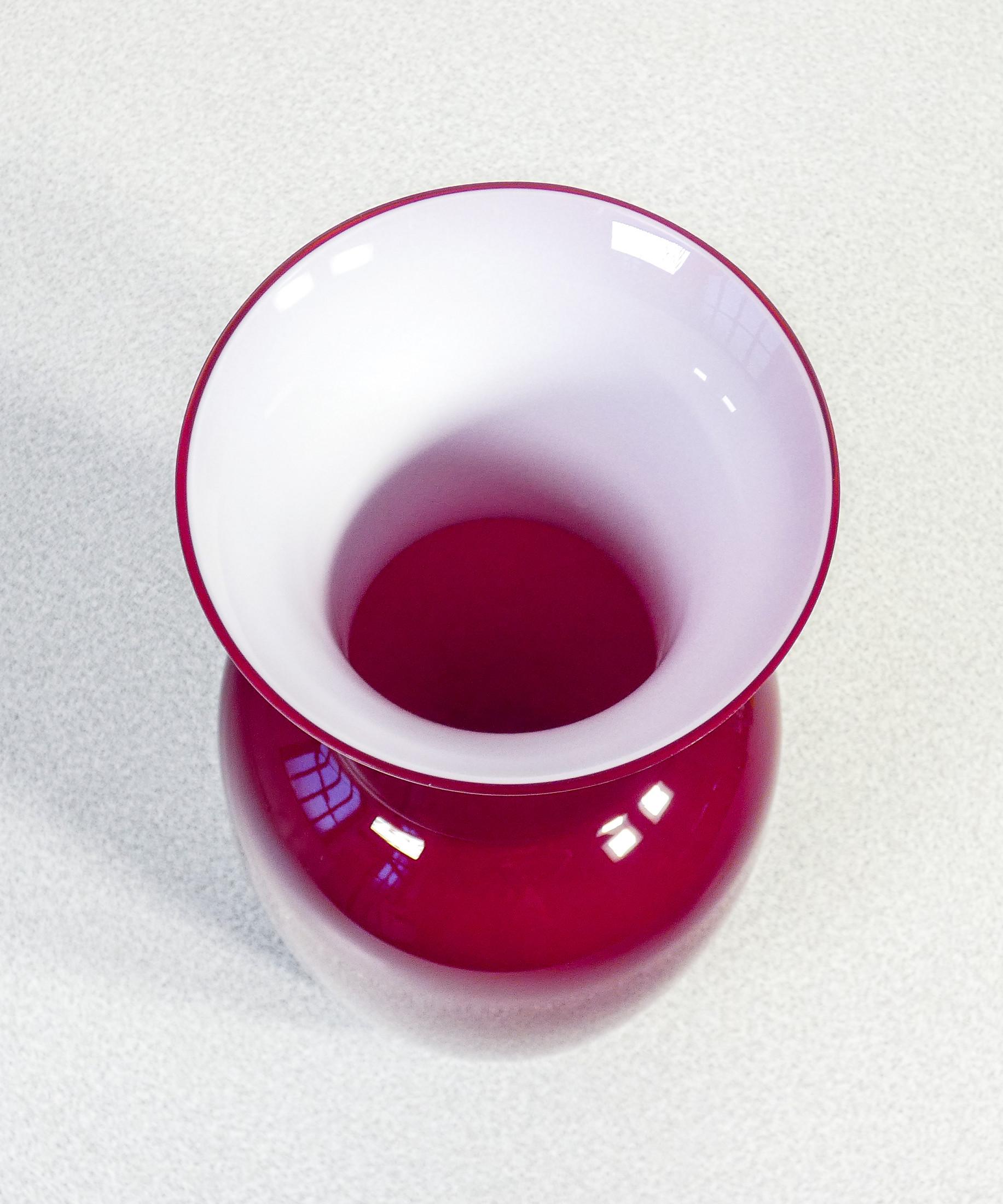 Glass Vase Opalino Signed Venini, Original Design by Paolo Venini, Red Version