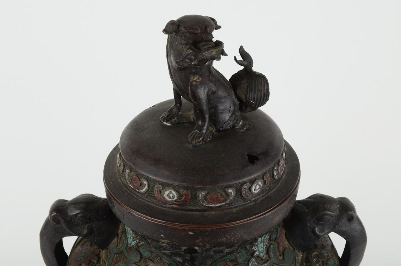 A rare and monumental vase or censer made between the 18th and 19th century with an extremely large body made of bronze. This bronze cast is ideal for being displayed in a representative place. It has relief ornaments and decorative friezes made