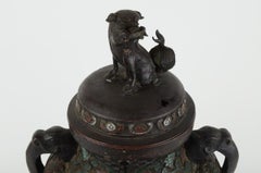 Vase or Censer with Fu Dog on the Lid, Bronze, Cloisonné Enamel, 18-19th Century