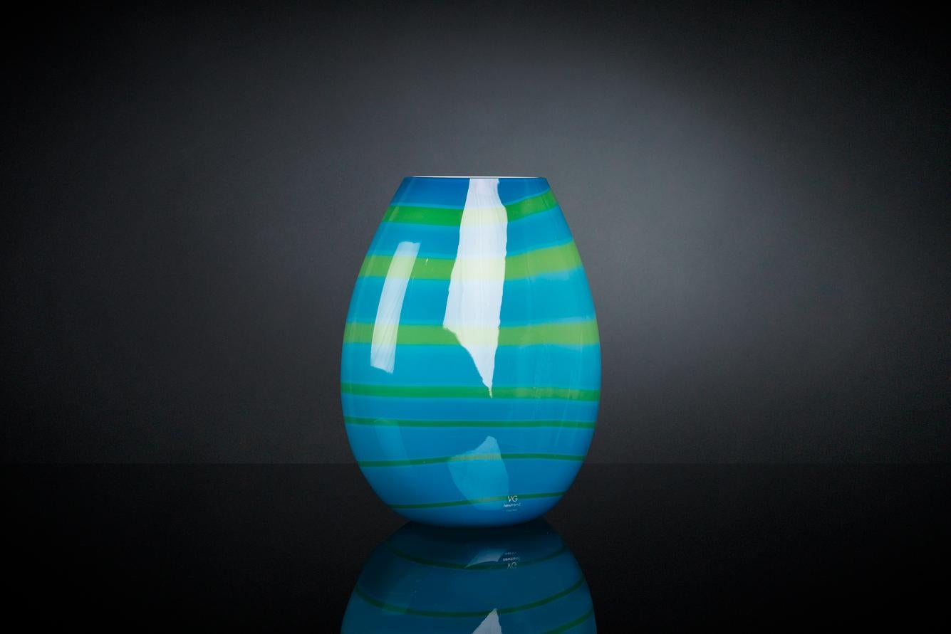 Modern Vase Oval Under Sea Big, Turquoise, in Glass, Italy For Sale
