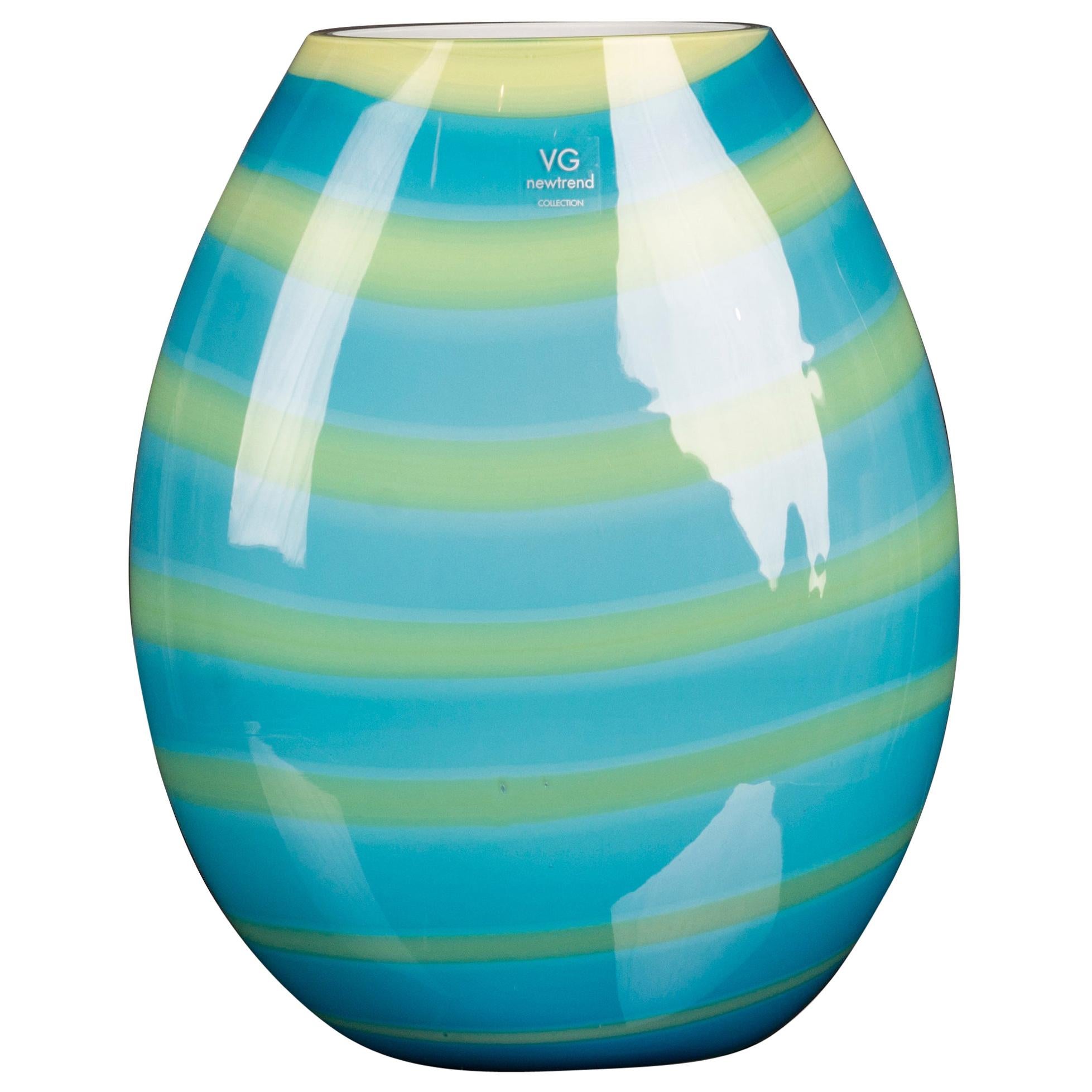 Vase Oval Under Sea Medium, Turquoise, in Glass, Italy For Sale