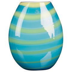 Vase Oval Under Sea Medium, Turquoise, in Glass, Italy