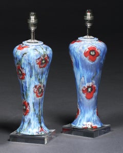 Vase Pair of Cobridge Poppy and Ice Wildflower Blue Red Green White 16.5" high