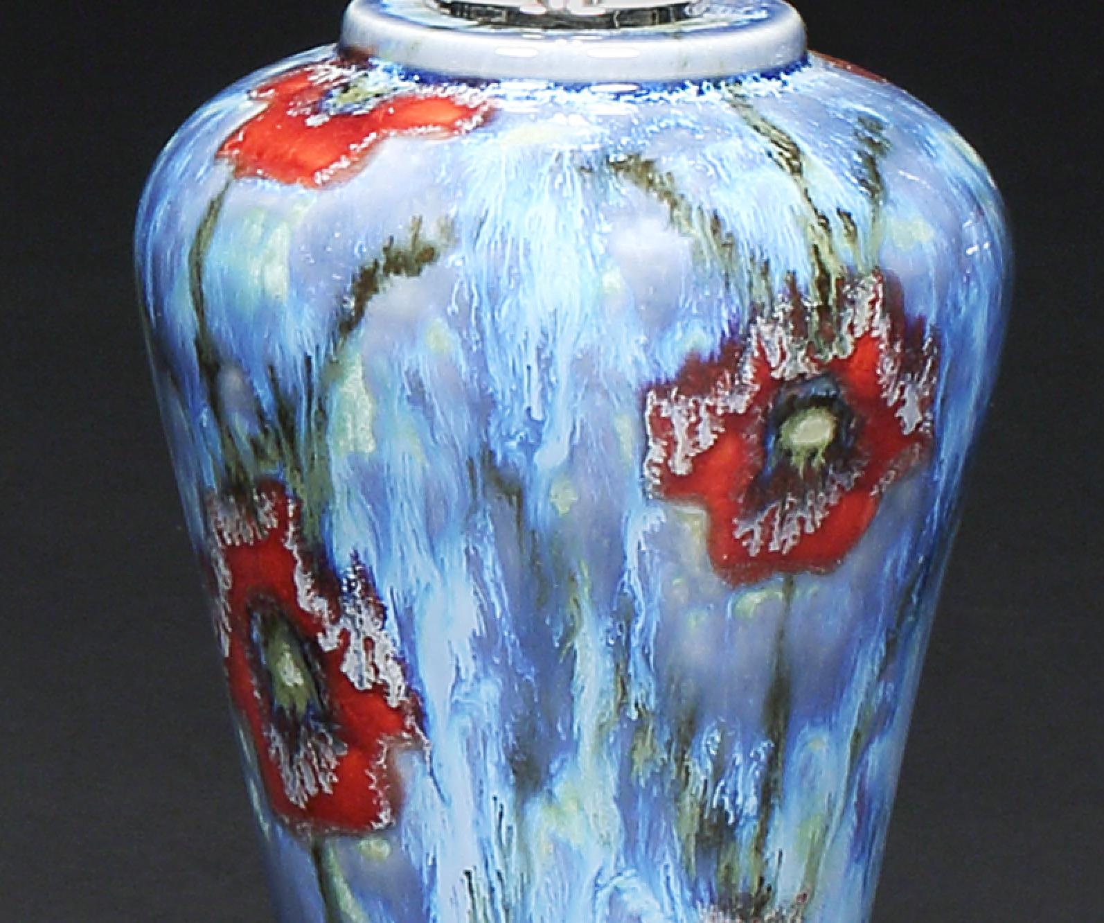 English Vase Pair of Cobridge Poppy and Ice Wildflower Blue Red Green White 16.5
