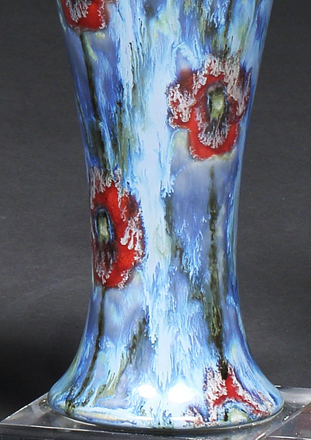 Hand-Painted Vase Pair of Cobridge Poppy and Ice Wildflower Blue Red Green White 16.5