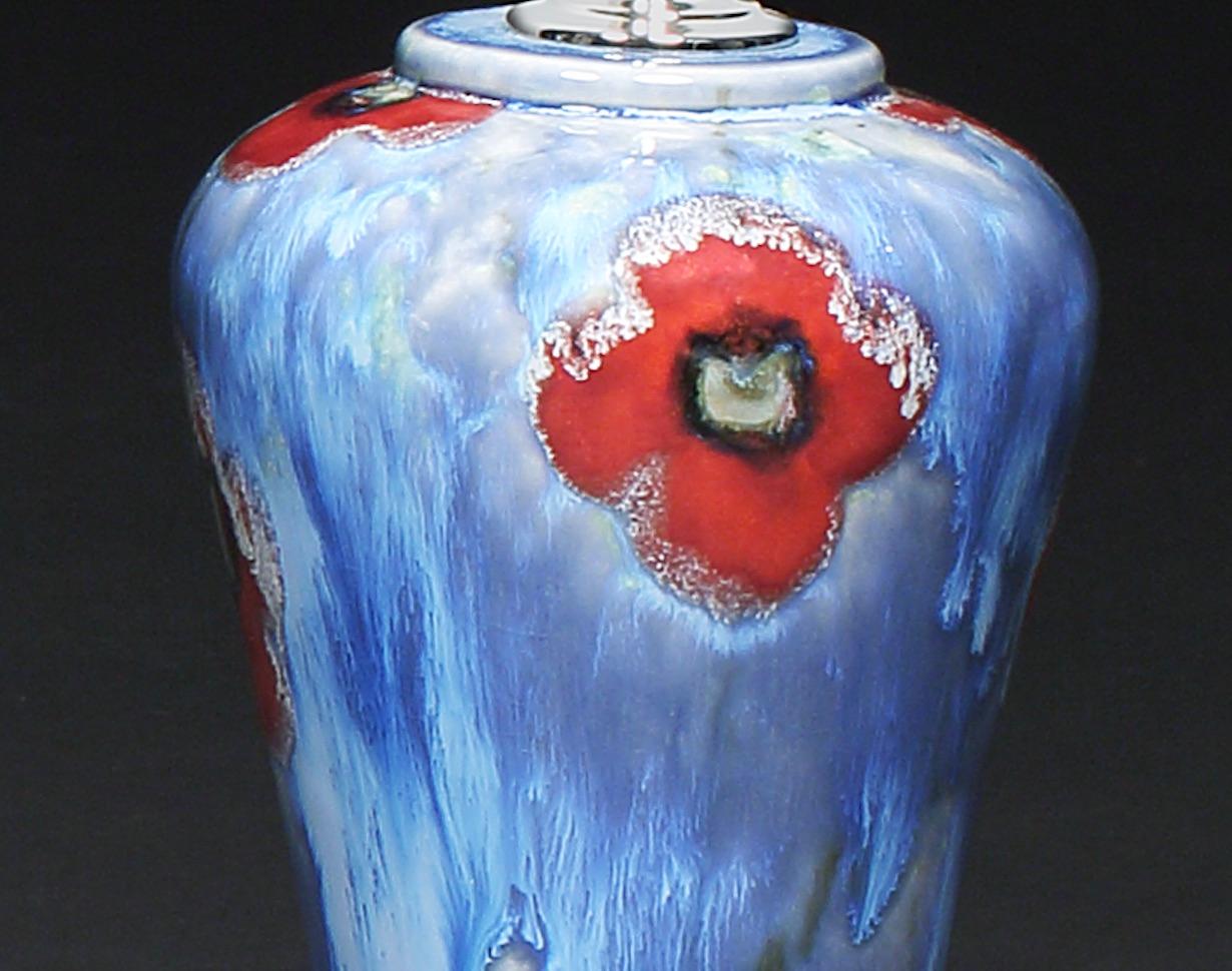 Vase Pair of Cobridge Poppy and Ice Wildflower Blue Red Green White 16.5