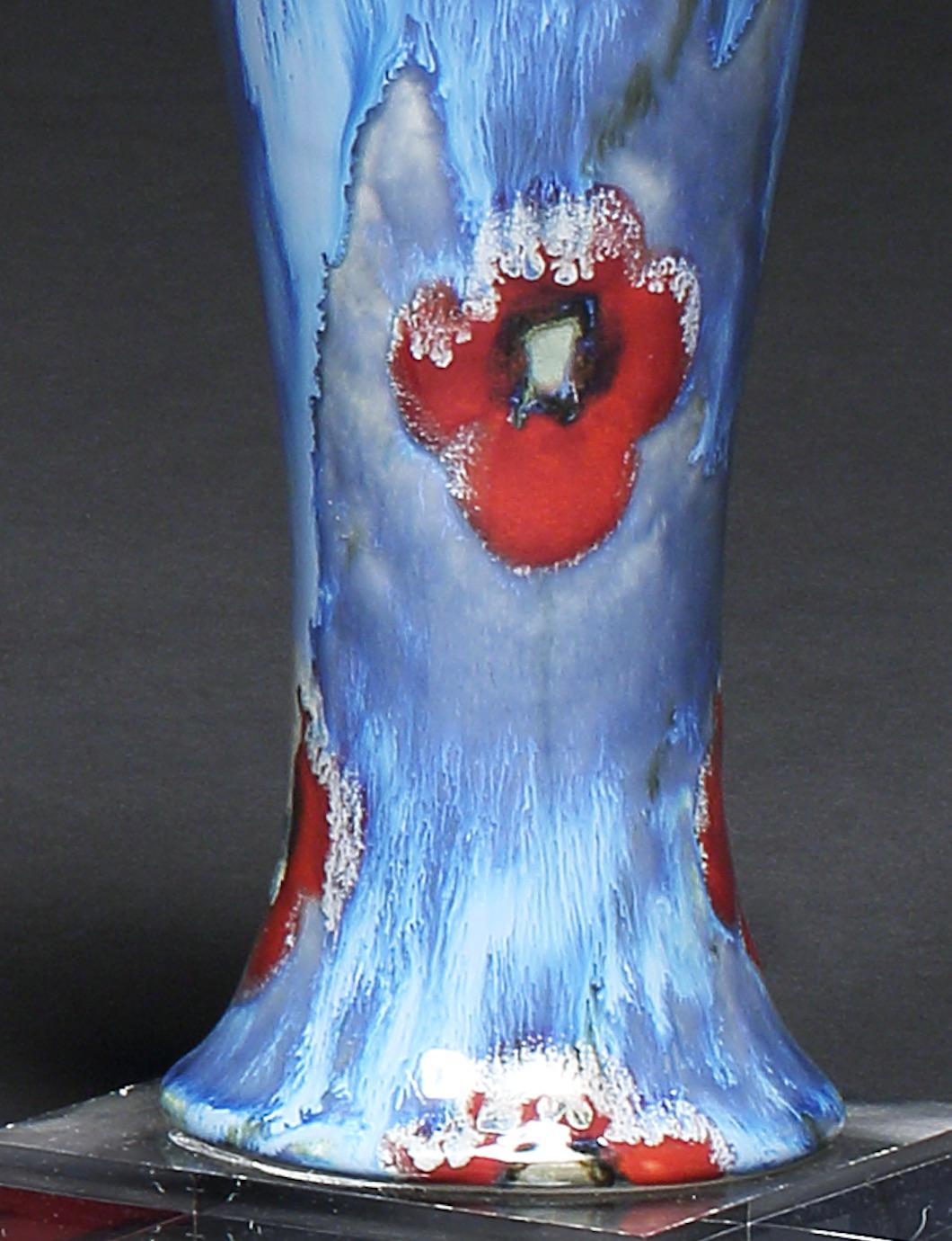 Contemporary Vase Pair of Cobridge Poppy and Ice Wildflower Blue Red Green White 16.5