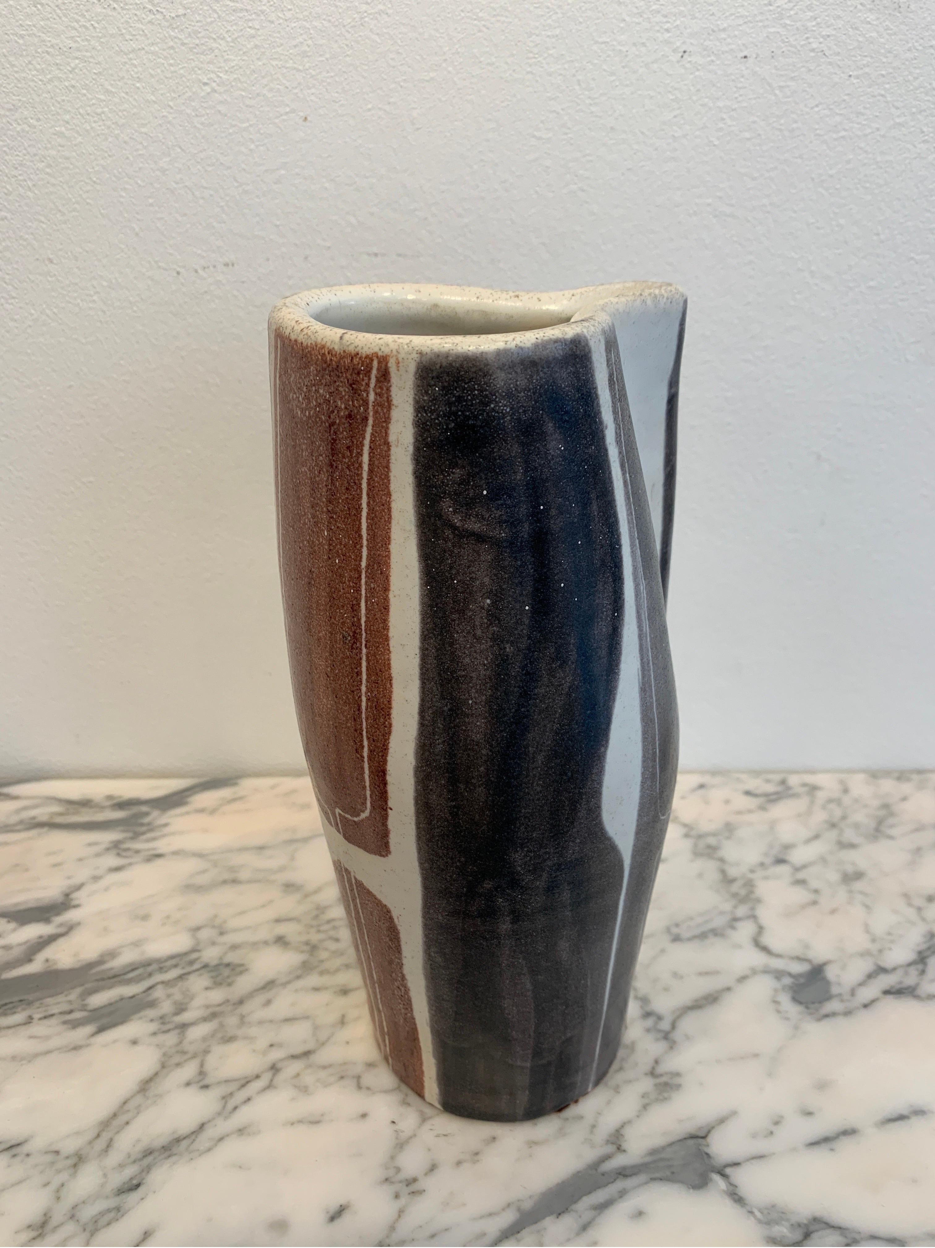 Enameled Vase Pincé by Mado Jolain, Signed, 1950s For Sale