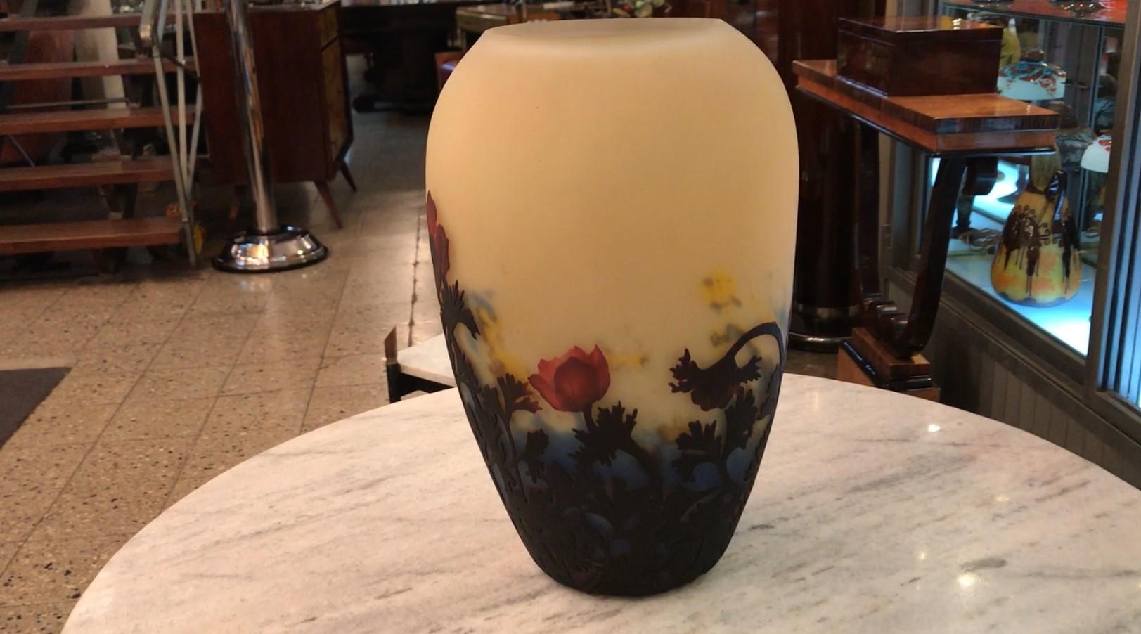 Vaso (Fiori di papavero) , Segno: Muller Fres Luneville, Jugendstil, Art Nouveau in vendita 5