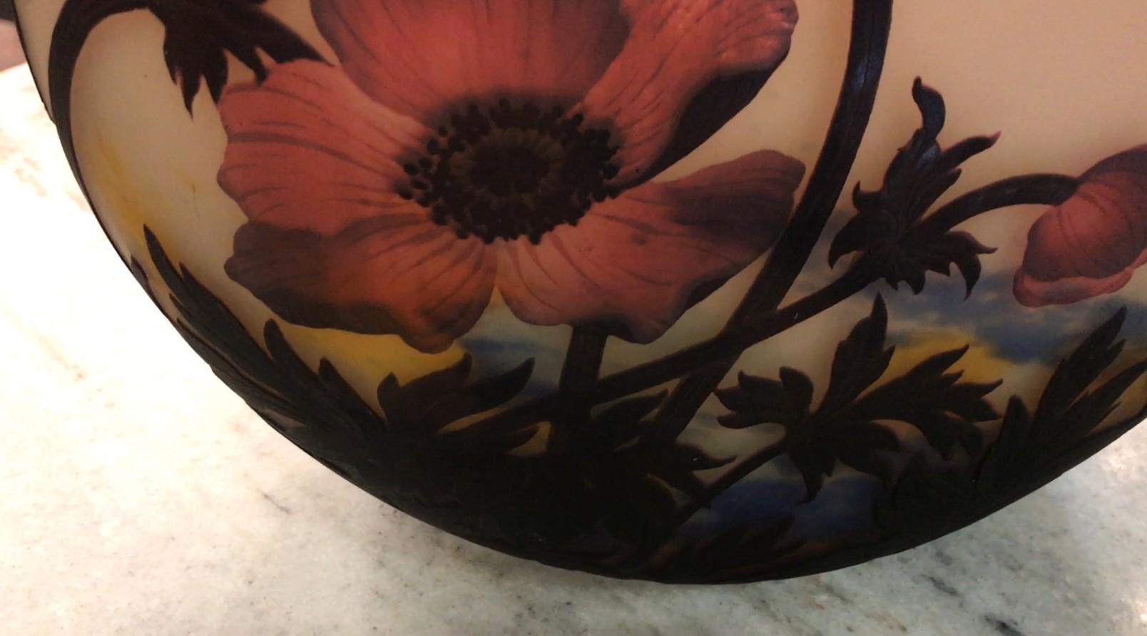 Vase ( Poppies Flowers) , Sign: Muller Fres Luneville, Jugendstil, Art Nouveau For Sale 6