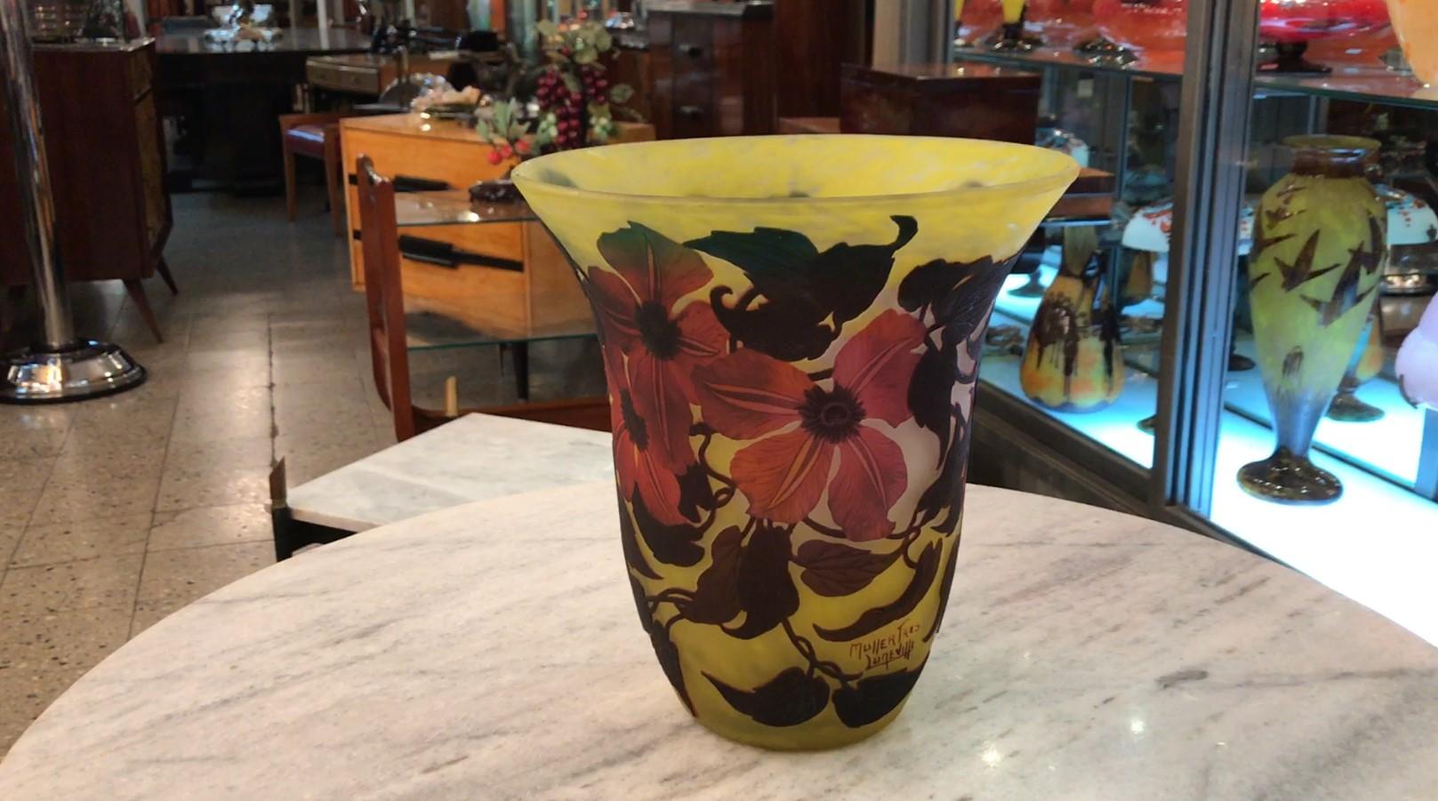 Vaso (Fiori di papavero) , Segno: Muller Fres Luneville, Jugendstil, Art Nouveau in vendita 8