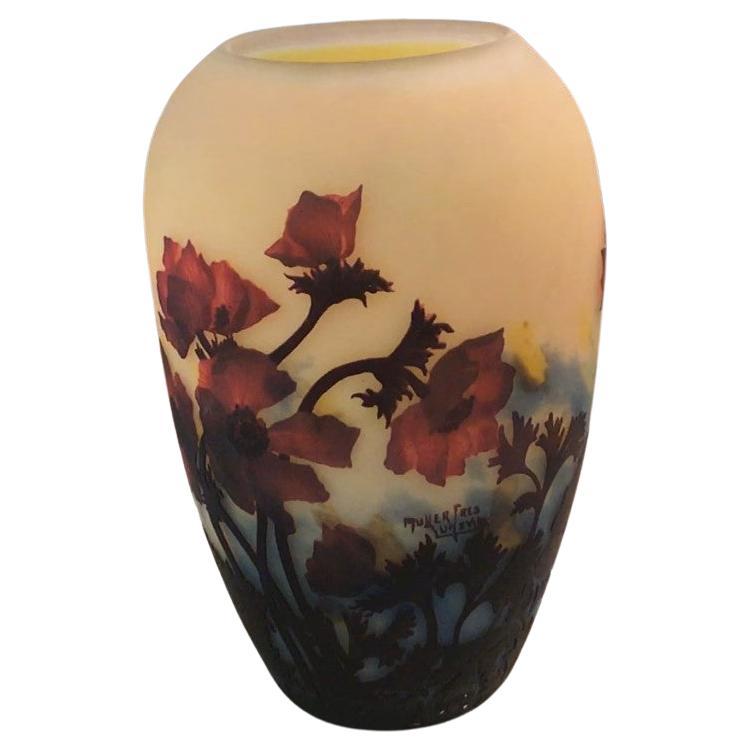 Vase « Poppies Flowers », signé Muller Fres Luneville, Jugendstil, Art Nouveau