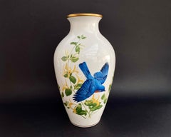 Vase Porcelain Franklin Mint The Bluebirds Of Summer, Signed by A.J. Rudisill