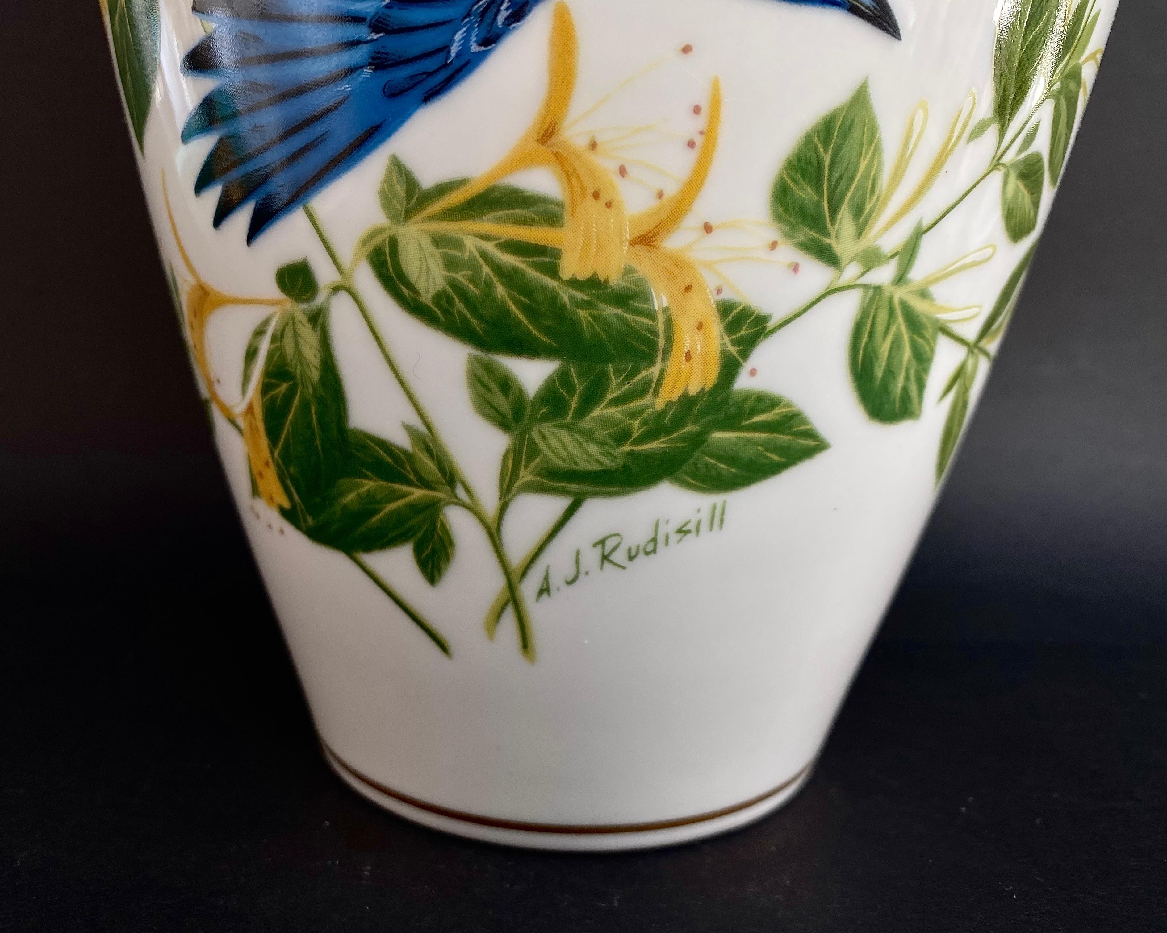 British Vase Porcelain Franklin Mint The Bluebirds Of Summer, Signed by A.J. Rudisill For Sale