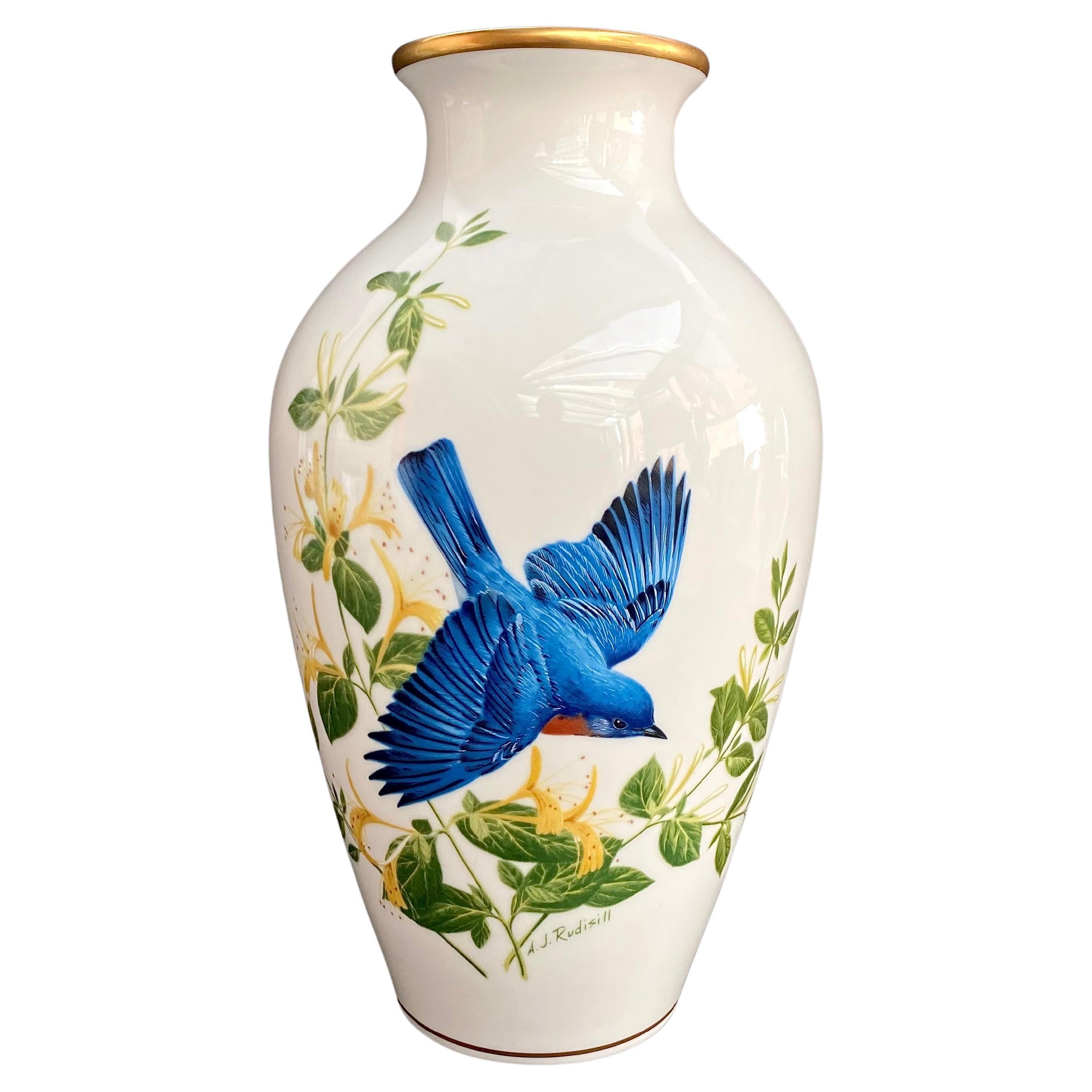A Franklin mint Vase. The Bluebirds of Summer. A.J.Rudisill