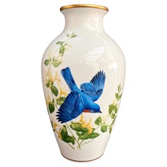 Vase Porcelain Franklin Mint The Bluebirds Of Summer, Signed by A.J. Rudisill