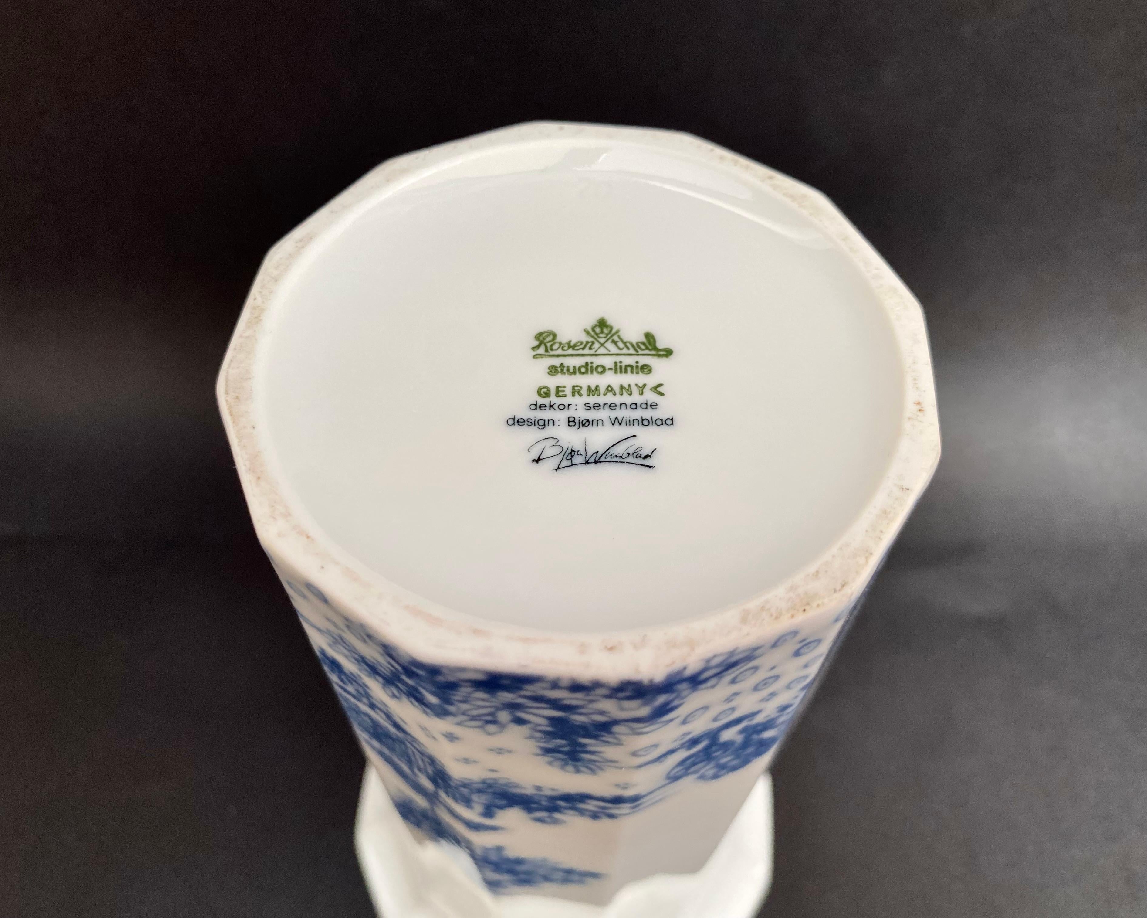 Late 20th Century Vase Porcelain Polygonal, by Rosenthal, Serenade Bjorn Wiinblad, 70s