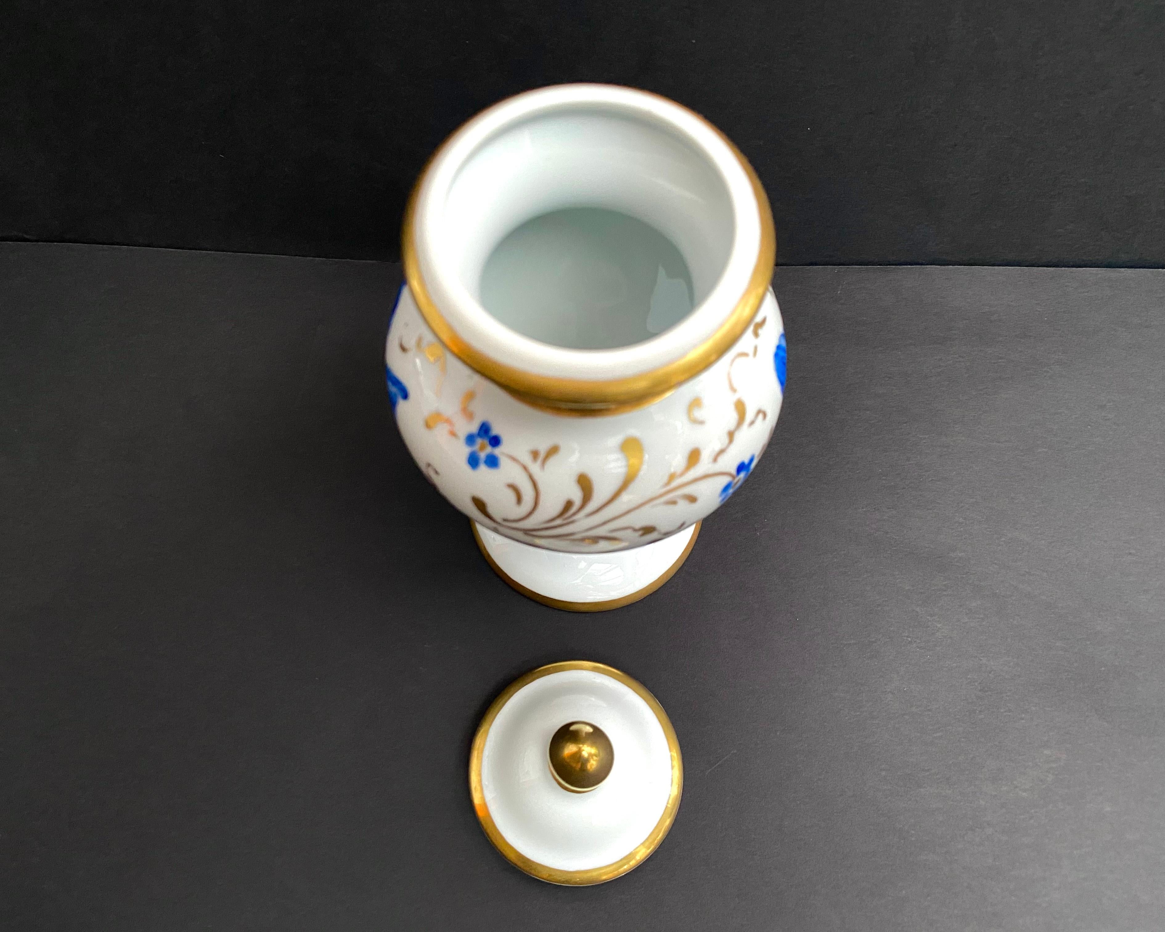 Mid-20th Century Vase Porcelain Vintage With Lid Miniature Urn France 1960s For Sale