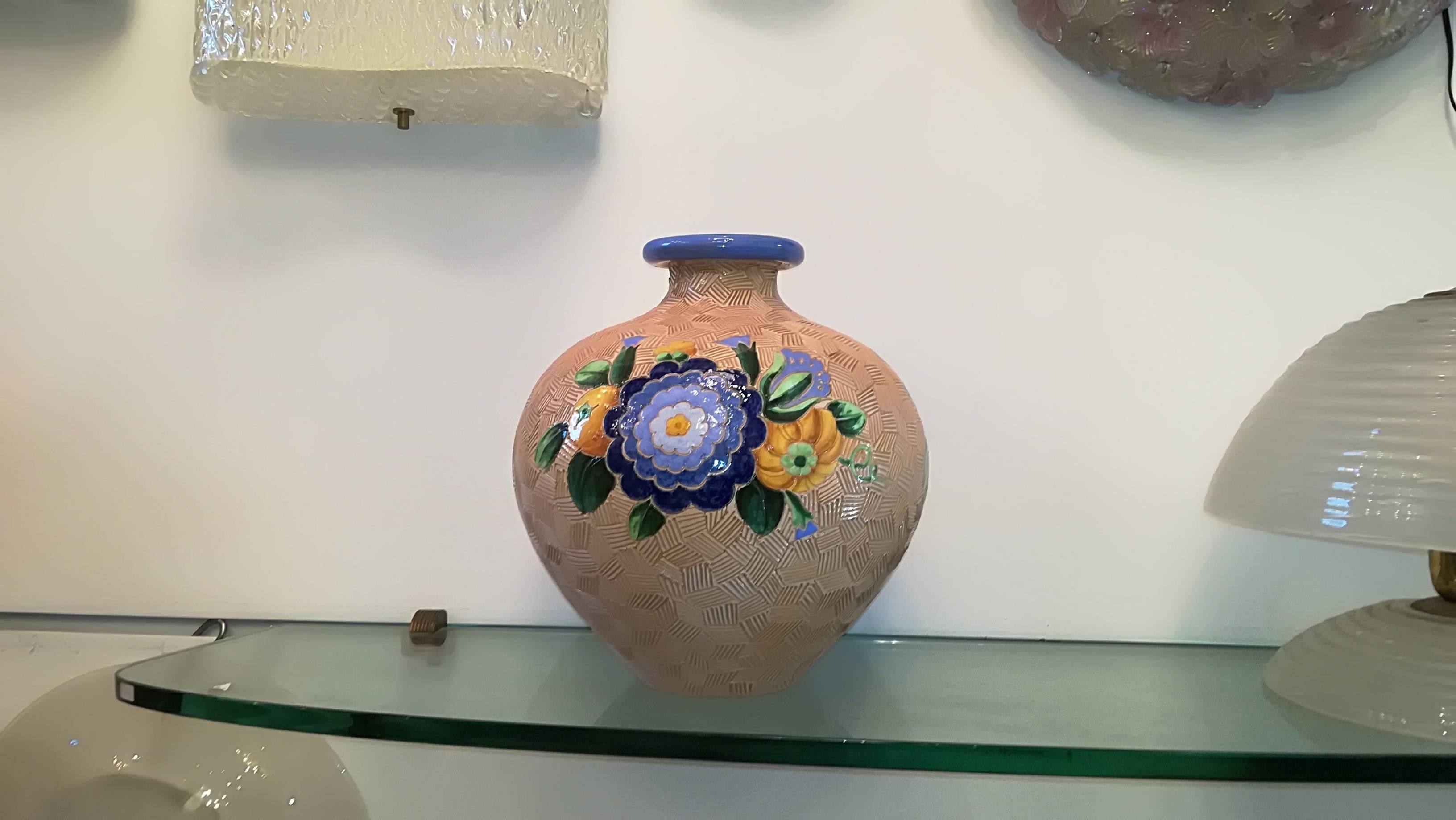 Gilt Vase 'Pot' 1930, Multi-Color Round Shape, Majolica, Giò Ponti For Sale