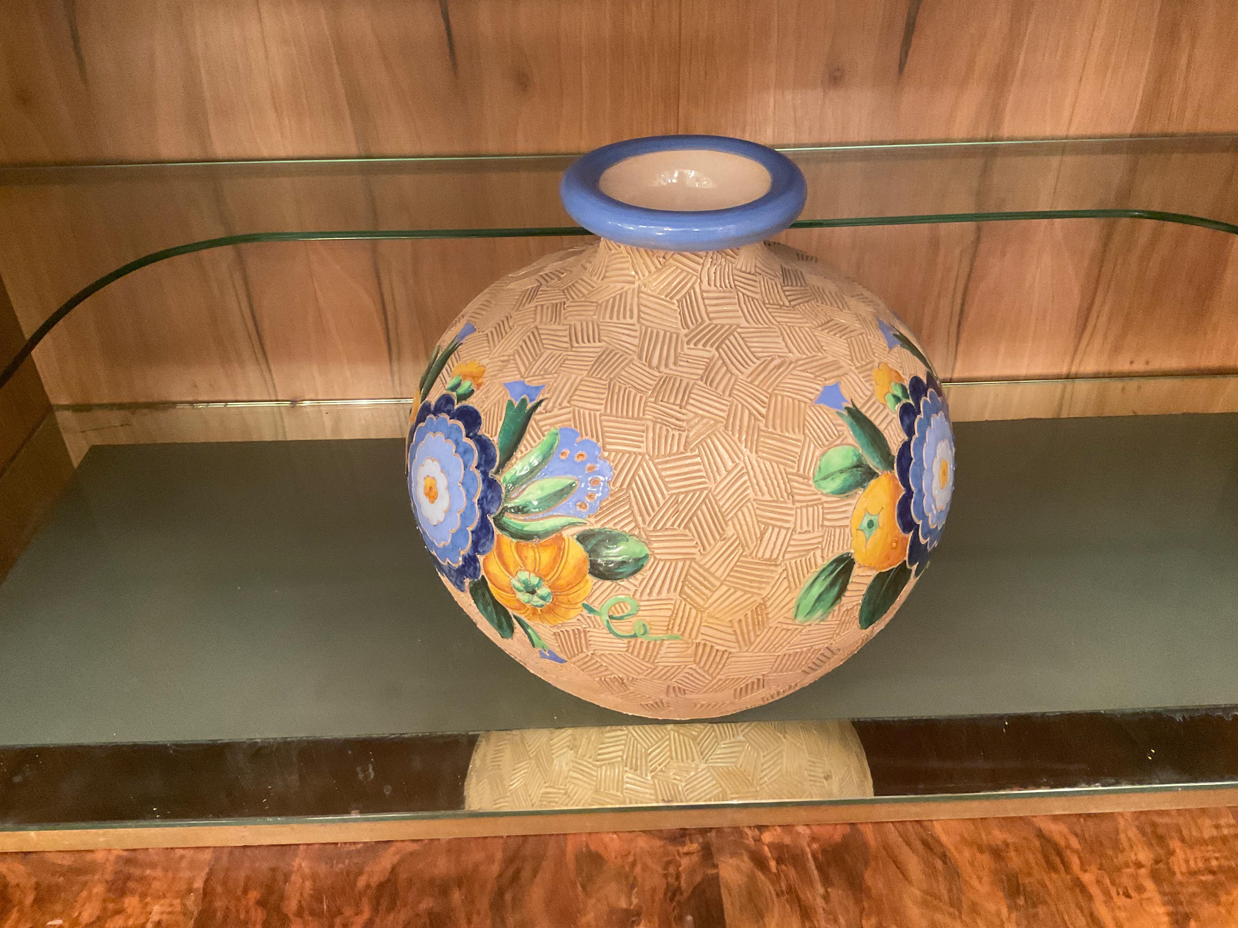 Vase 'Topf' 1930, mehrfarbige runde Form, Majolika, Giò Ponti (Handbemalt) im Angebot