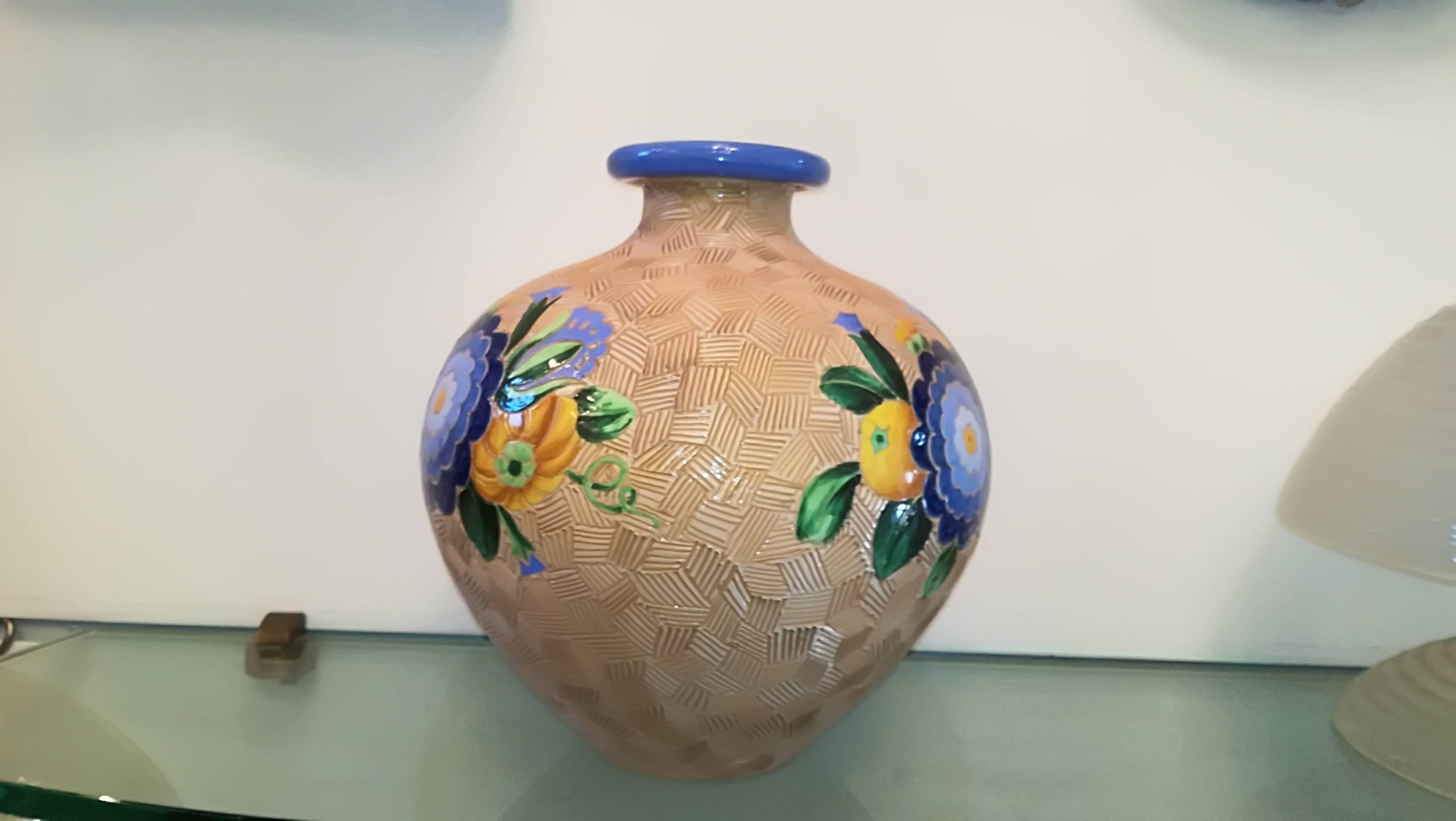 Mid-20th Century Vase 'Pot' 1930, Multi-Color Round Shape, Majolica, Giò Ponti For Sale
