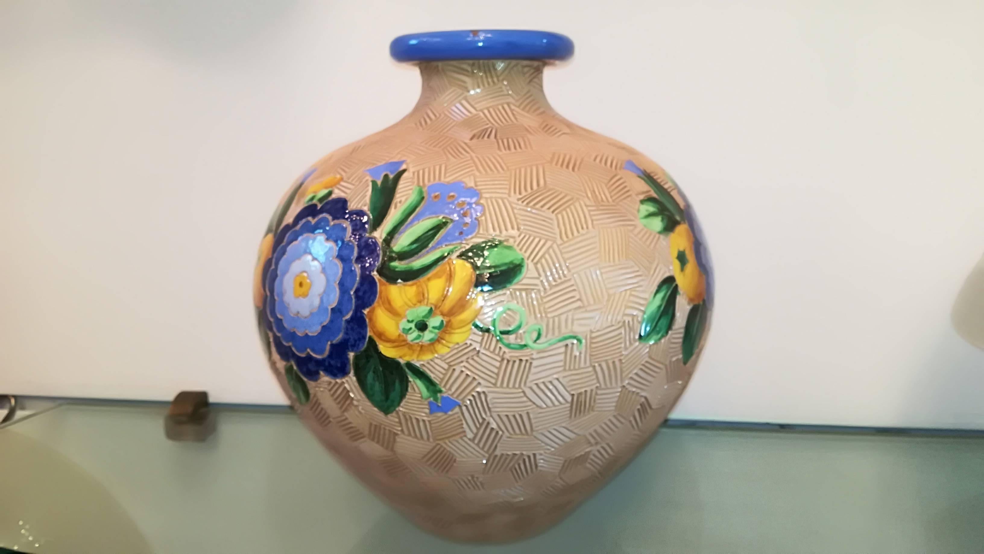 Maiolica Vase 'Pot' 1930, Multi-Color Round Shape, Majolica, Giò Ponti For Sale